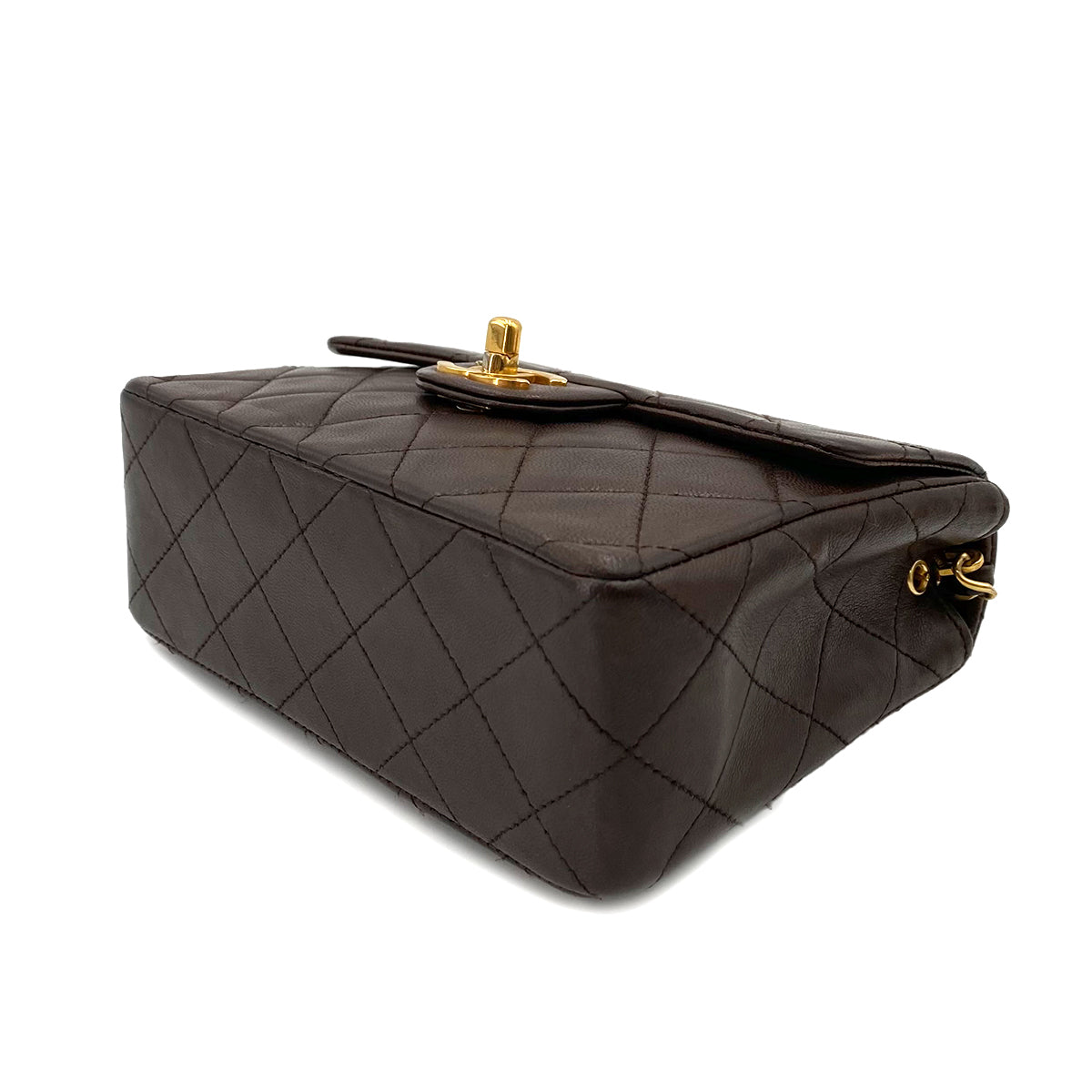 CHANEL VINTAGE MINI SQUARE 17 FLAP CHAIN SHOULDER BAG BROWN LAMB SKIN 90241704