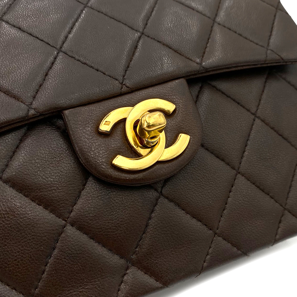CHANEL VINTAGE MINI SQUARE 17 FLAP CHAIN SHOULDER BAG BROWN LAMB SKIN 90241704
