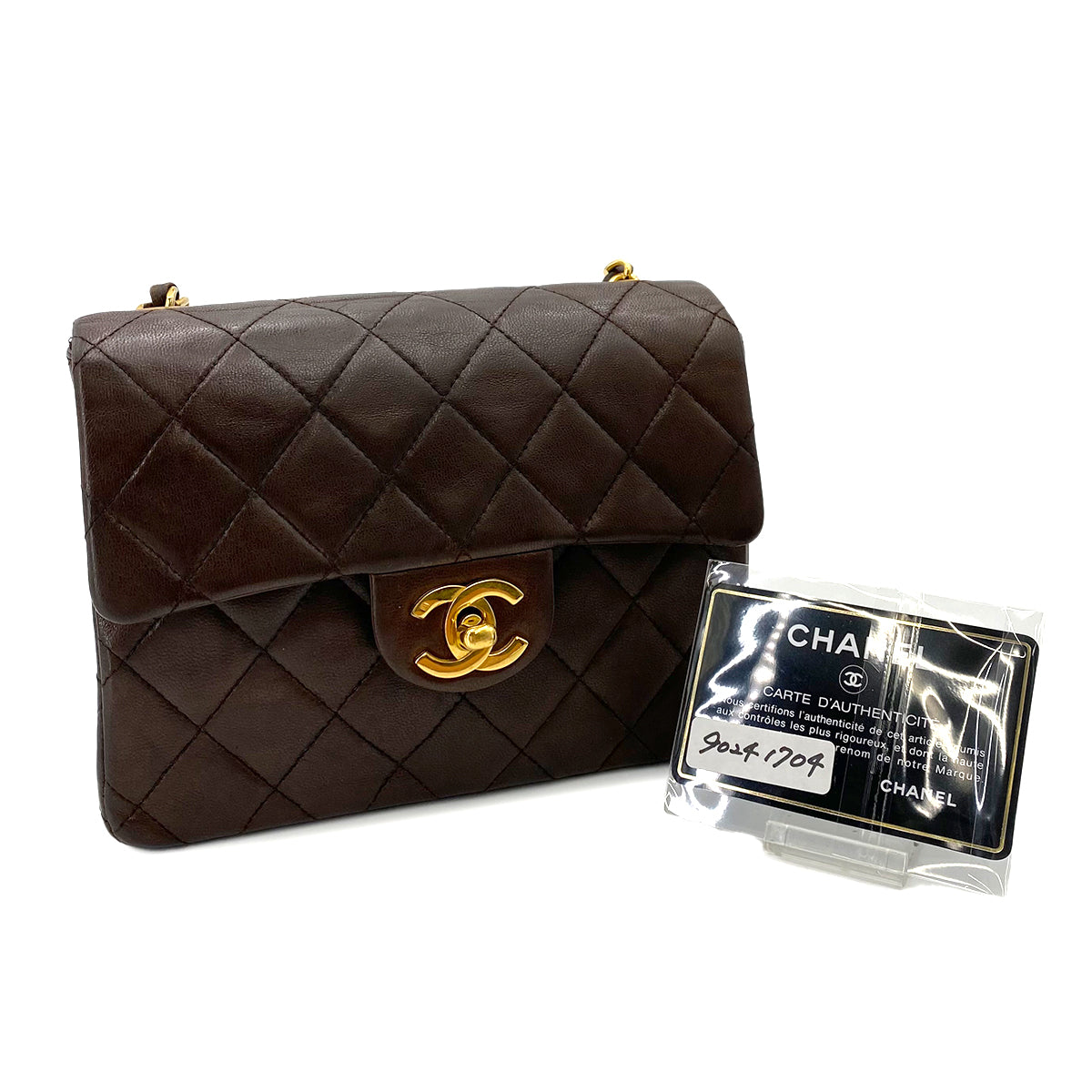 CHANEL VINTAGE MINI SQUARE 17 FLAP CHAIN SHOULDER BAG BROWN LAMB SKIN 90241704