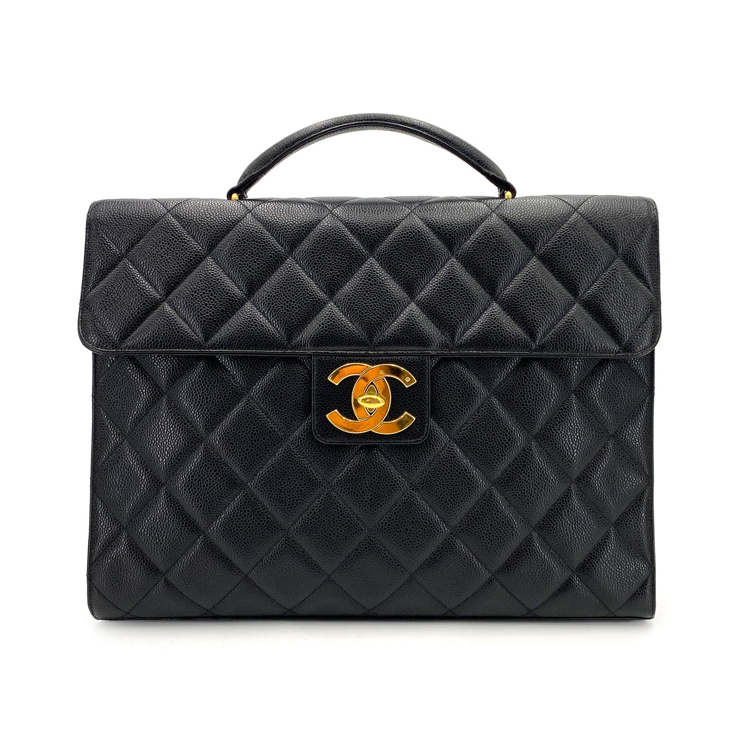CHANEL VINTAGE BIG COCO BRIEF HAND BAG BLACK CAVIAR SKIN 90241707