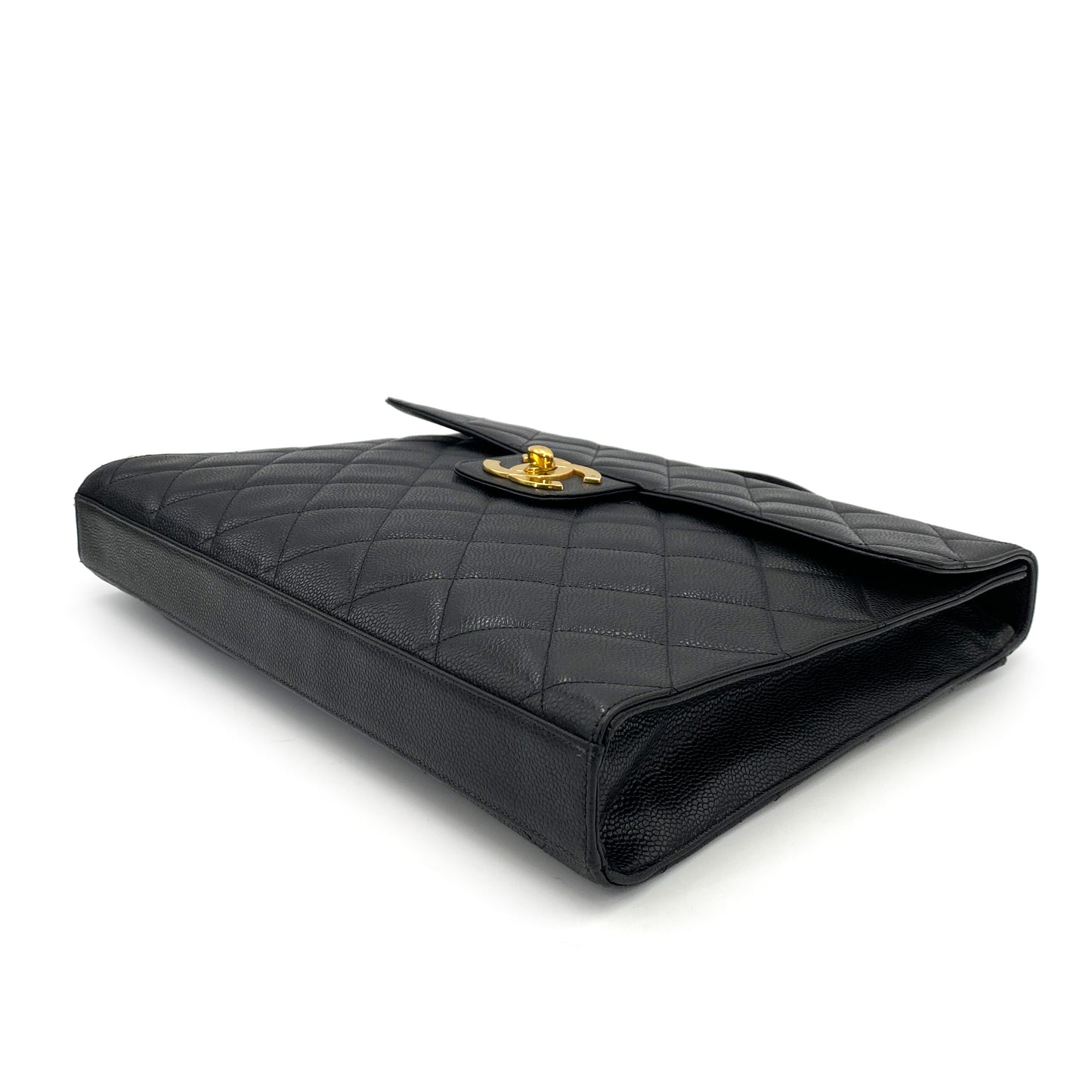 CHANEL VINTAGE BIG COCO BRIEF HAND BAG BLACK CAVIAR SKIN 90241707