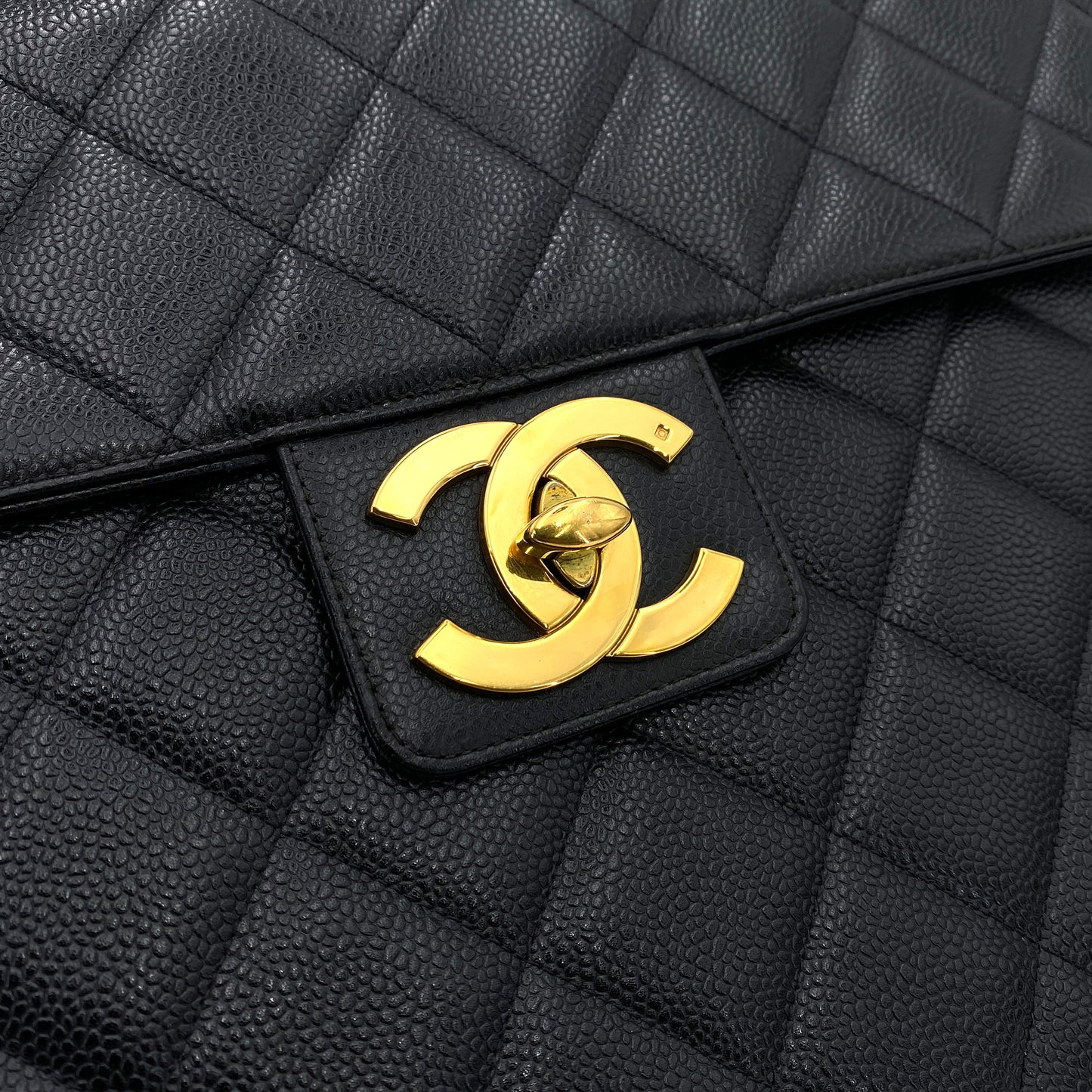 CHANEL VINTAGE BIG COCO BRIEF HAND BAG BLACK CAVIAR SKIN 90241707