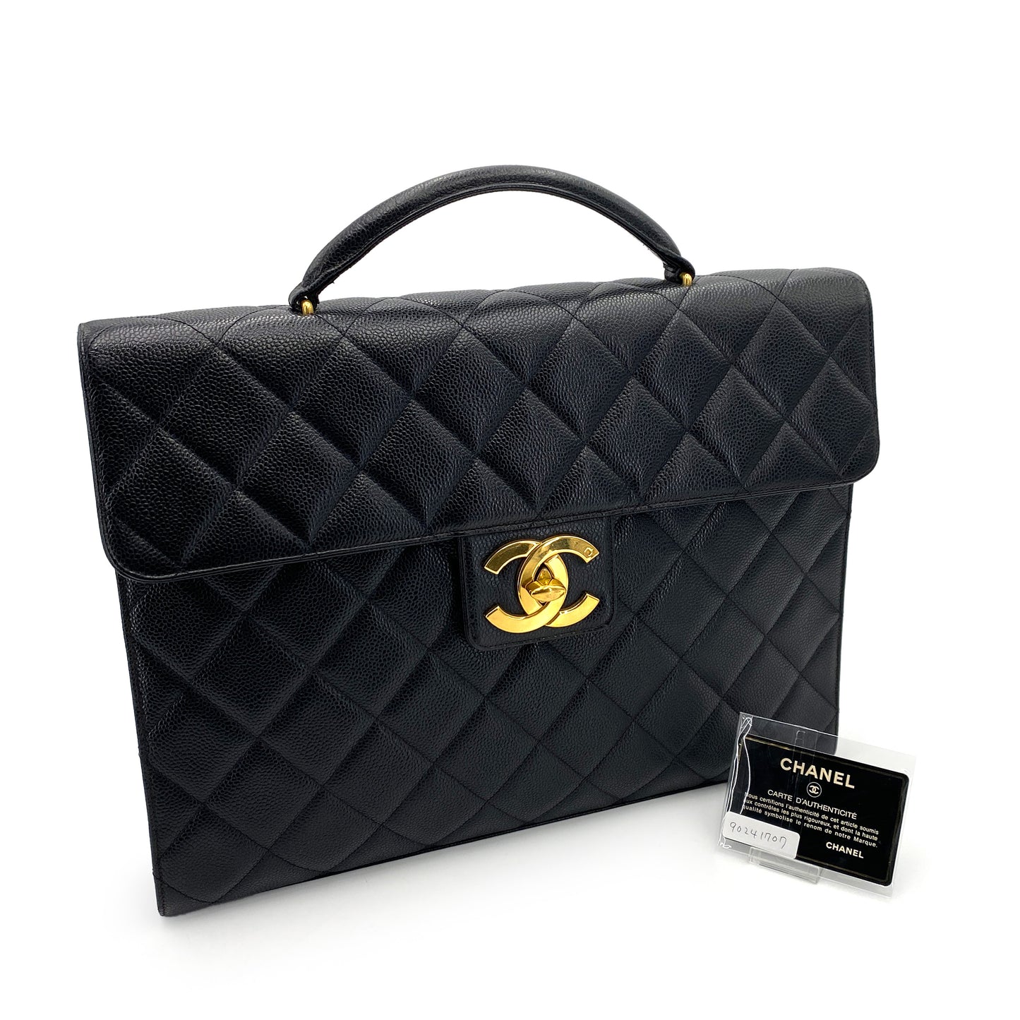 CHANEL VINTAGE BIG COCO BRIEF HAND BAG BLACK CAVIAR SKIN 90241707