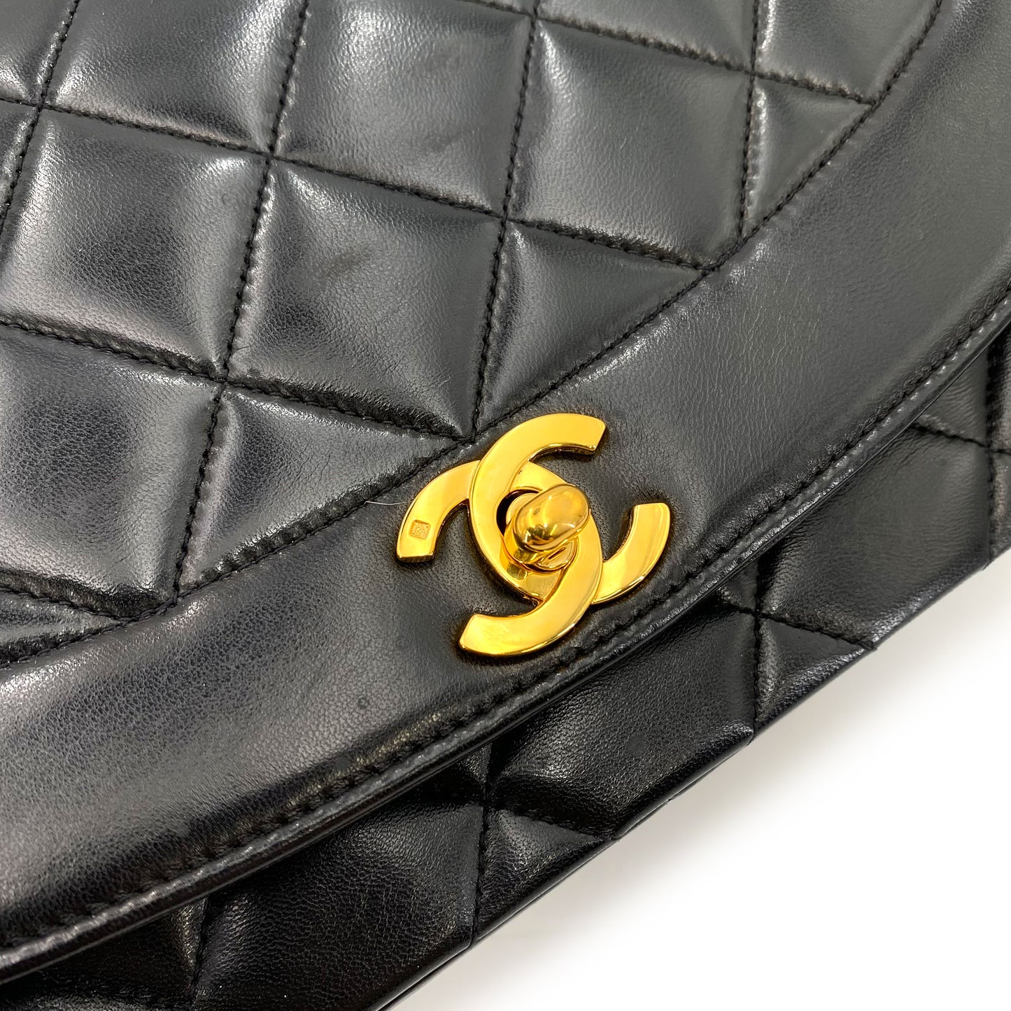 CHANEL VINTAGE DIANA MEDIUM CHAIN SHOULDER BAG BLACK LAMB SKIN 90241708