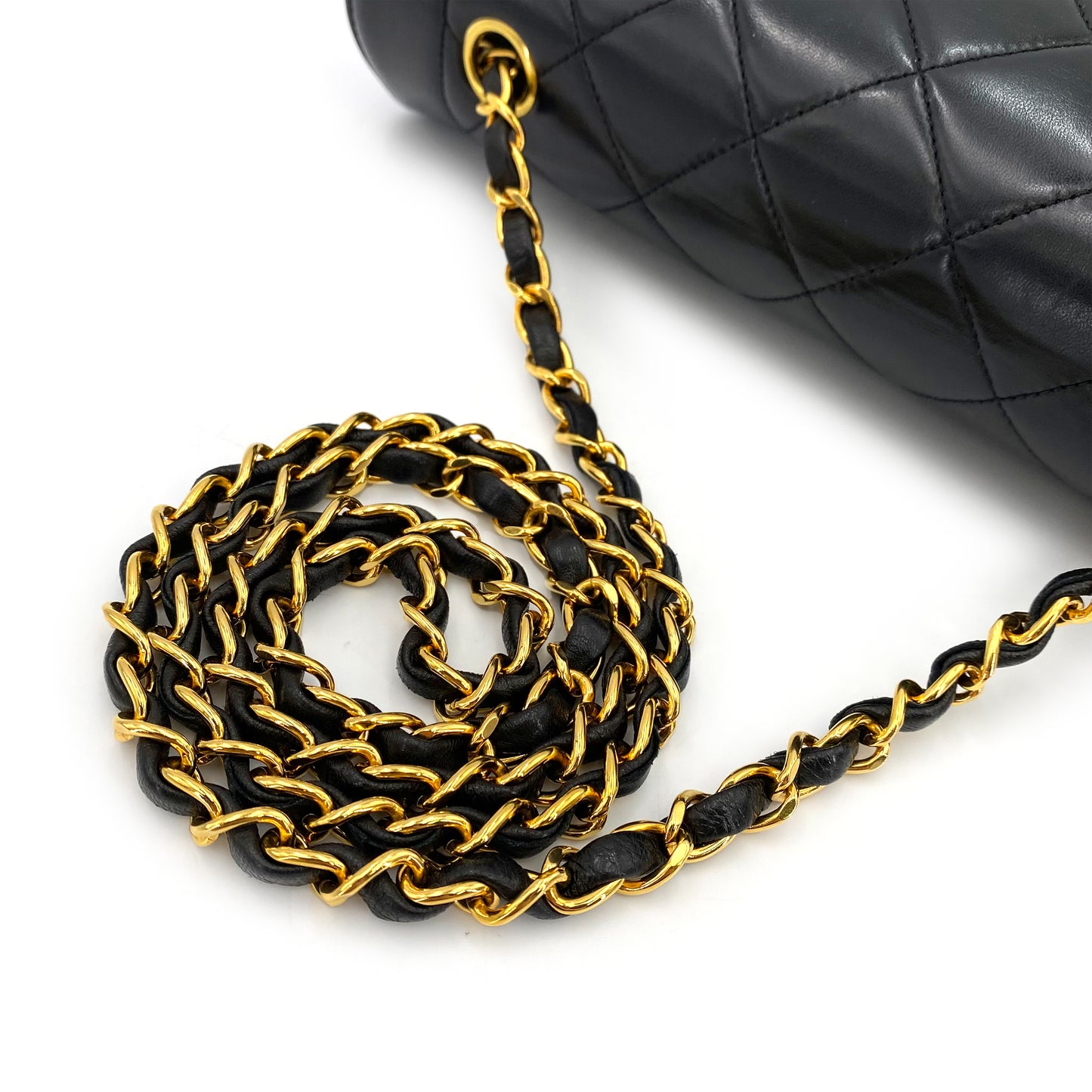 CHANEL VINTAGE DIANA MEDIUM CHAIN SHOULDER BAG BLACK LAMB SKIN 90241708