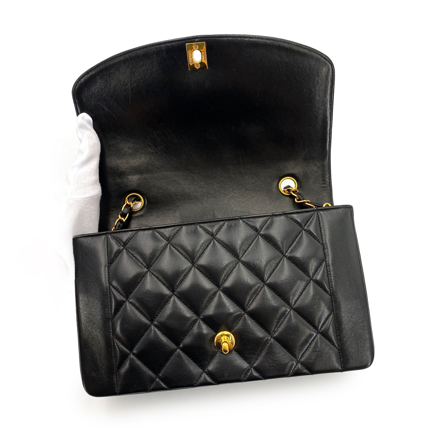 CHANEL VINTAGE DIANA MEDIUM CHAIN SHOULDER BAG BLACK LAMB SKIN 90241708