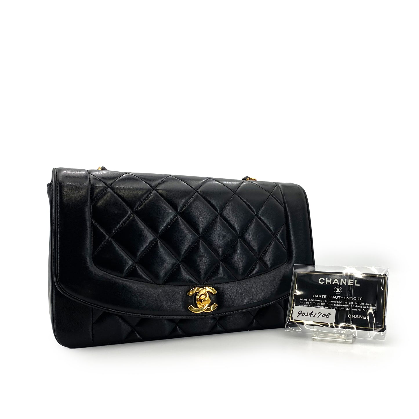CHANEL VINTAGE DIANA MEDIUM CHAIN SHOULDER BAG BLACK LAMB SKIN 90241708