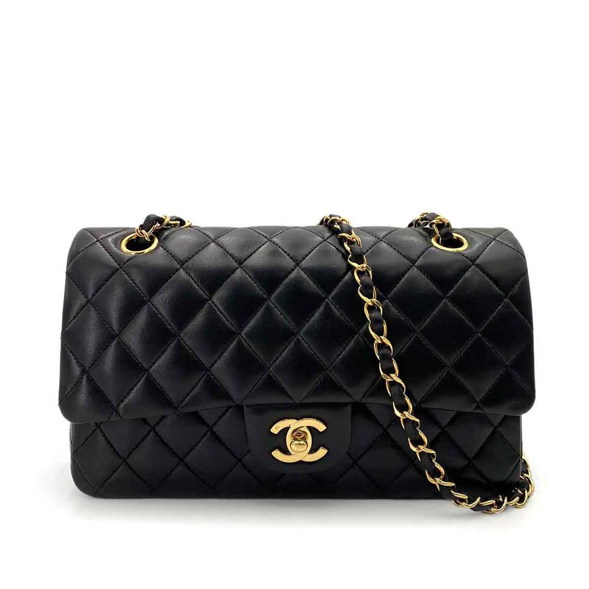 CHANEL VINTAGE CLASSIC FLAP MEDIUM CHAIN SHOULDER BAG BLACK LAMB SKIN 90241710