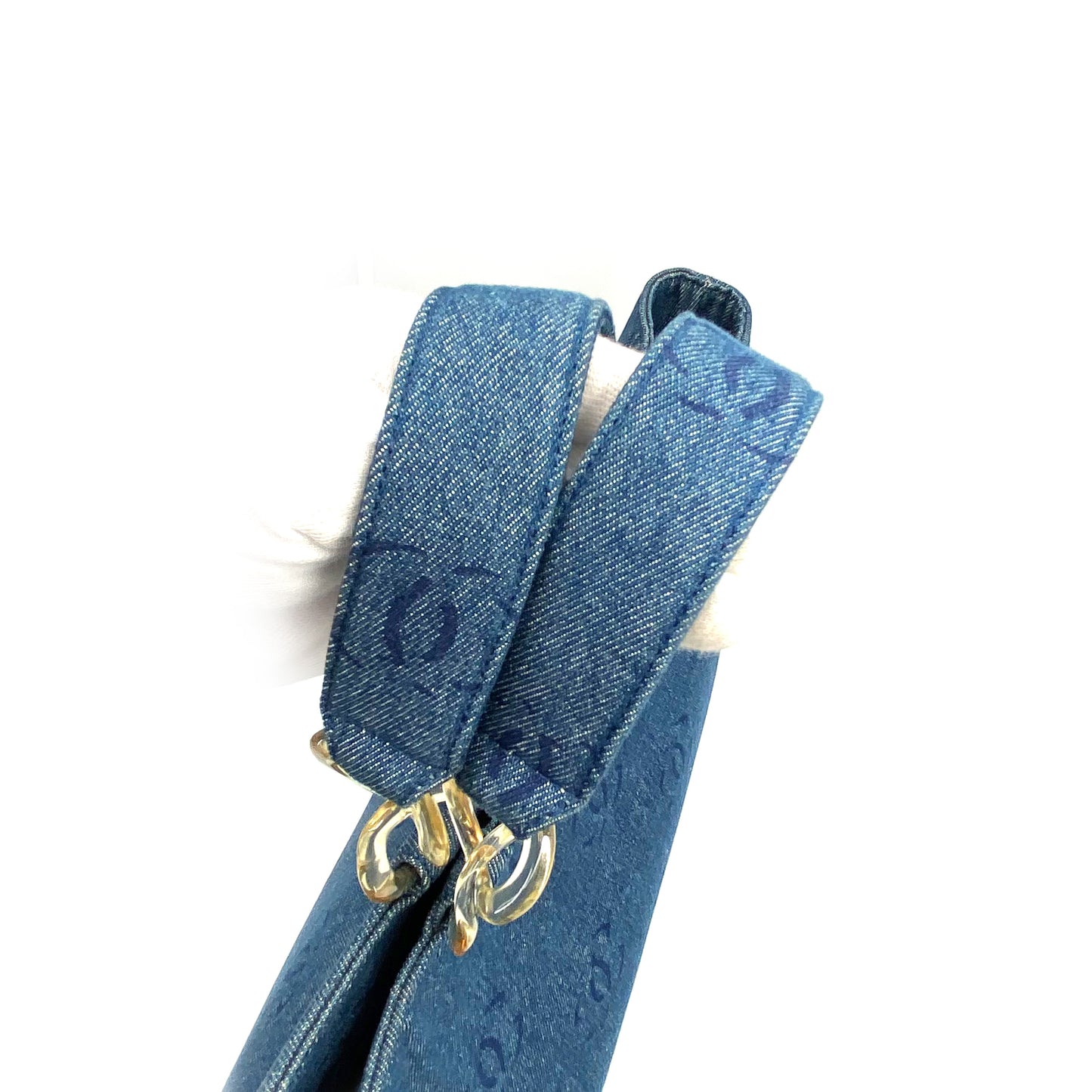 CHANEL VINTAGE CLEAR CHAIN TOTE BAG BLUE DENIM 90241716