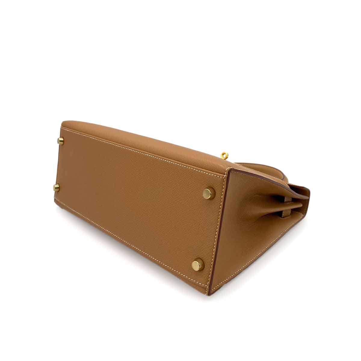 HERMES KELLY 28 SELLIER NATURAL COUCHEVEL HAND SHOULDER BAG □A 90241755