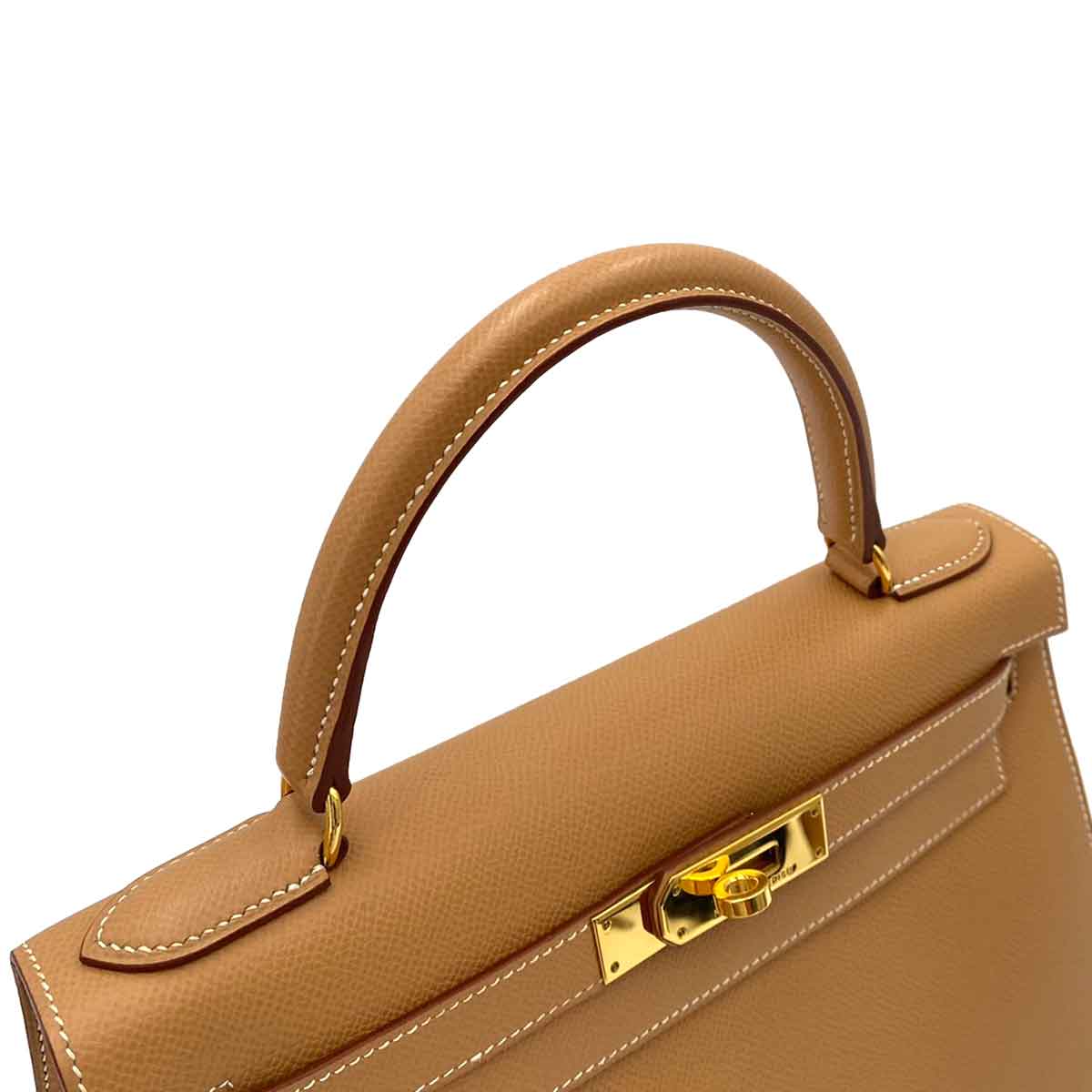 HERMES KELLY 28 SELLIER NATURAL COUCHEVEL HAND SHOULDER BAG □A 90241755