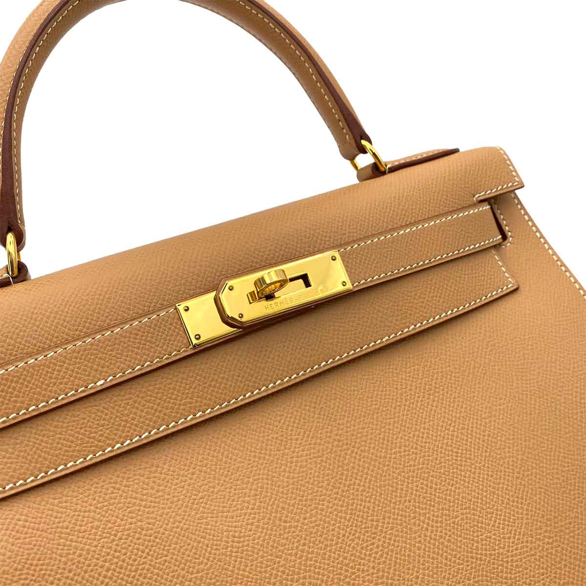 HERMES KELLY 28 SELLIER NATURAL COUCHEVEL HAND SHOULDER BAG □A 90241755