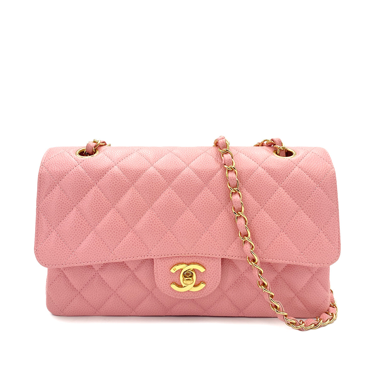 CHANEL VINTAGE CLASSIC FLAP MEDIUM CHAIN SHOULDER BAG PINK CAVIAR SKIN 90241756