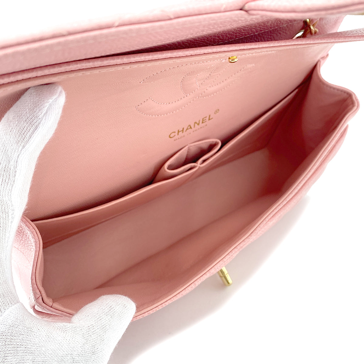 CHANEL VINTAGE CLASSIC FLAP MEDIUM CHAIN SHOULDER BAG PINK CAVIAR SKIN 90241756