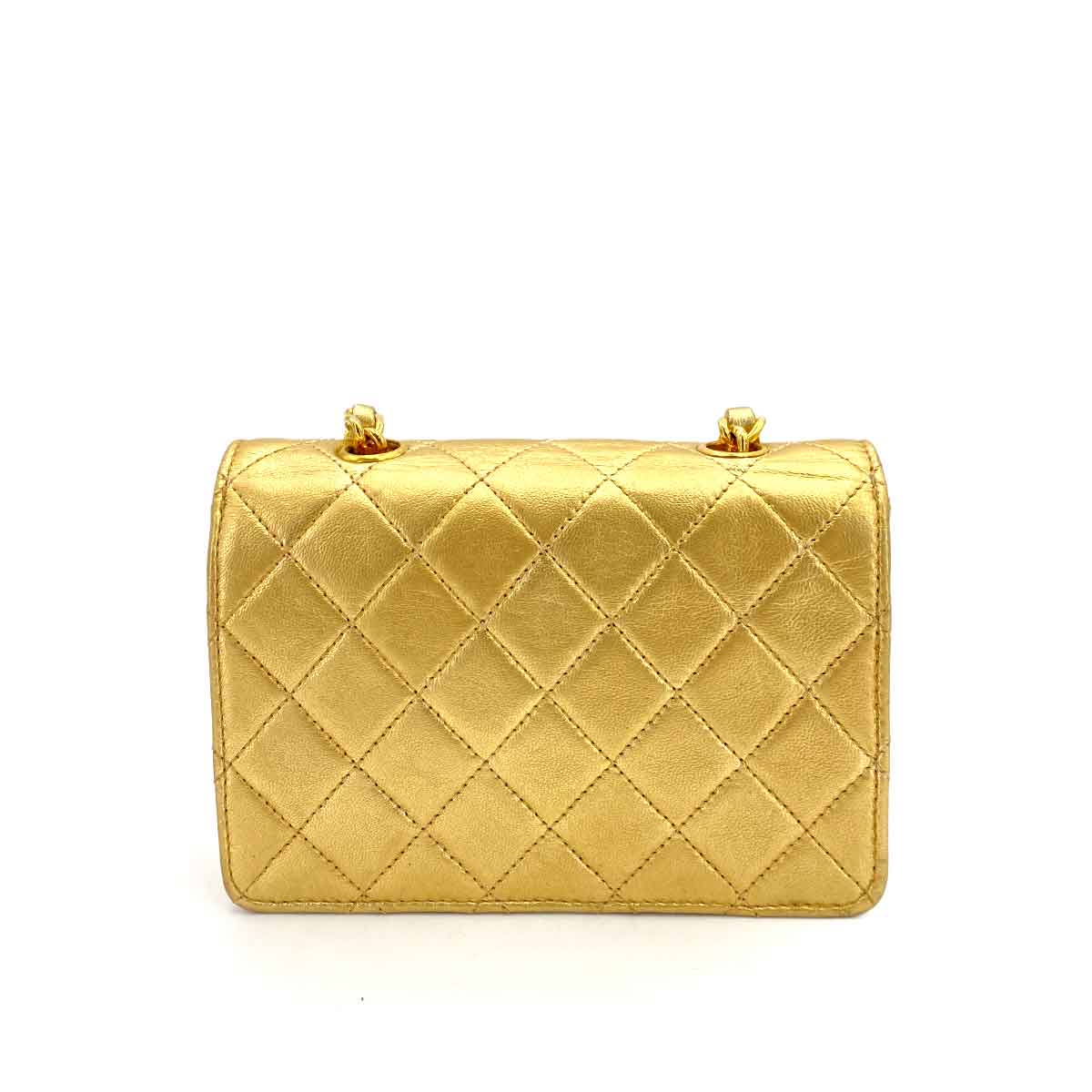 CHANEL VINTAGE MINI MATELASSE CHAIN SHOULDER BAG METALLIC GOLD LAMB SKIN 90241759