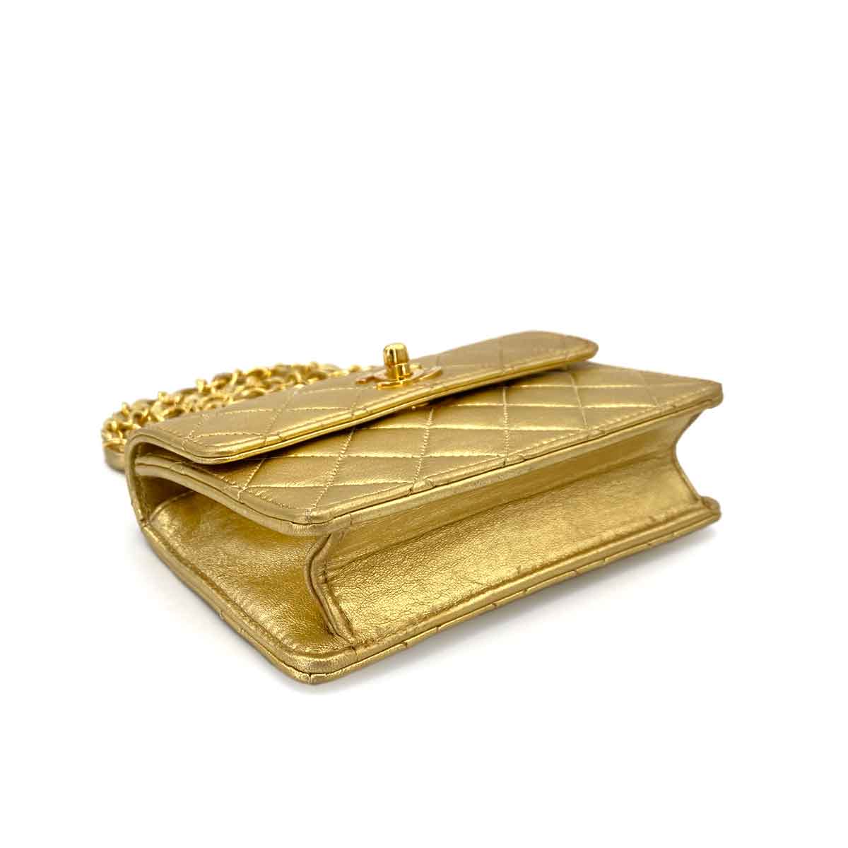 CHANEL VINTAGE MINI MATELASSE CHAIN SHOULDER BAG METALLIC GOLD LAMB SKIN 90241759
