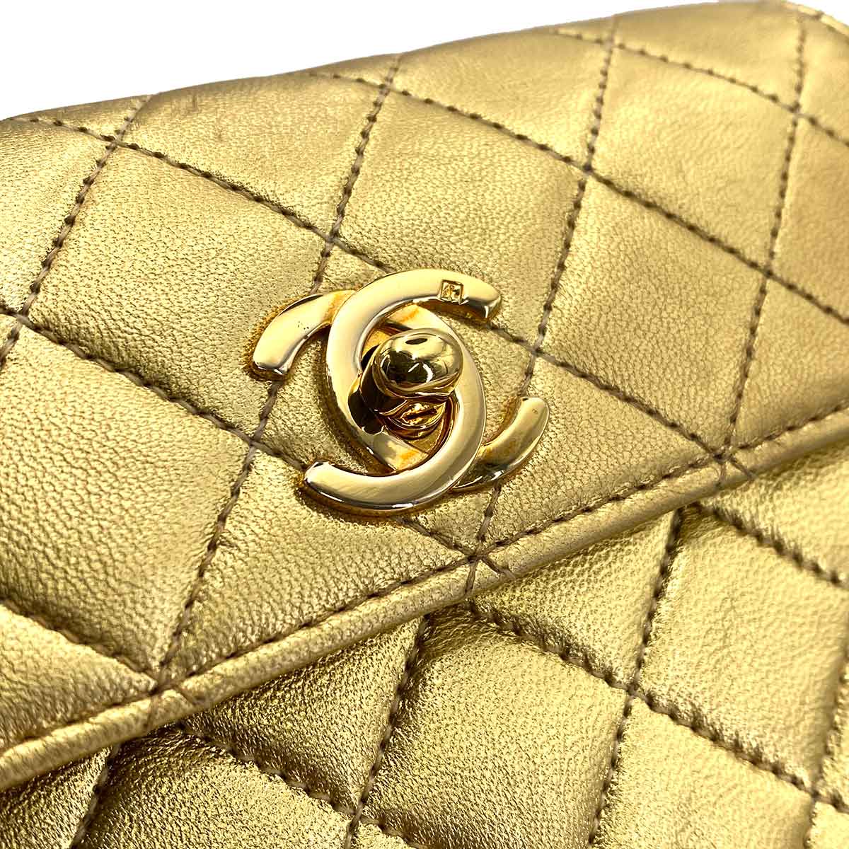 CHANEL VINTAGE MINI MATELASSE CHAIN SHOULDER BAG METALLIC GOLD LAMB SKIN 90241759
