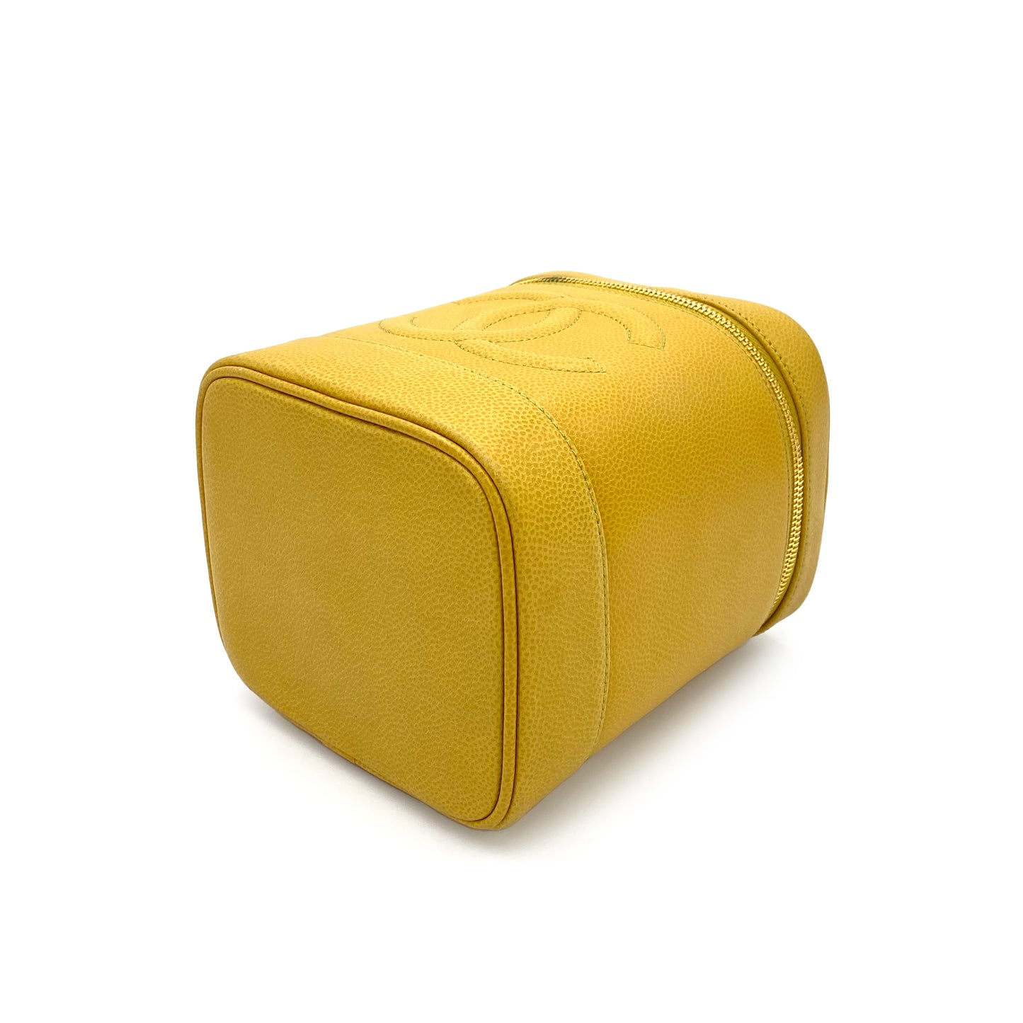 CHANEL VINTAGE VANITY HAND BAG YELLOW CAVIAR SKIN 90241761