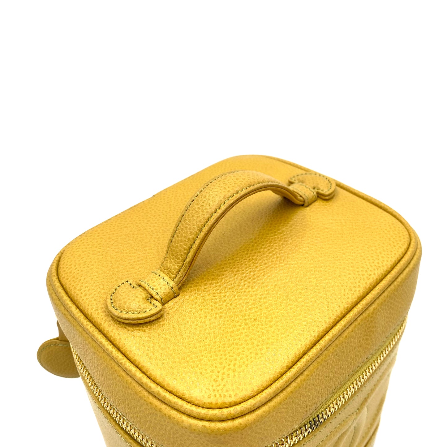 CHANEL VINTAGE VANITY HAND BAG YELLOW CAVIAR SKIN 90241761