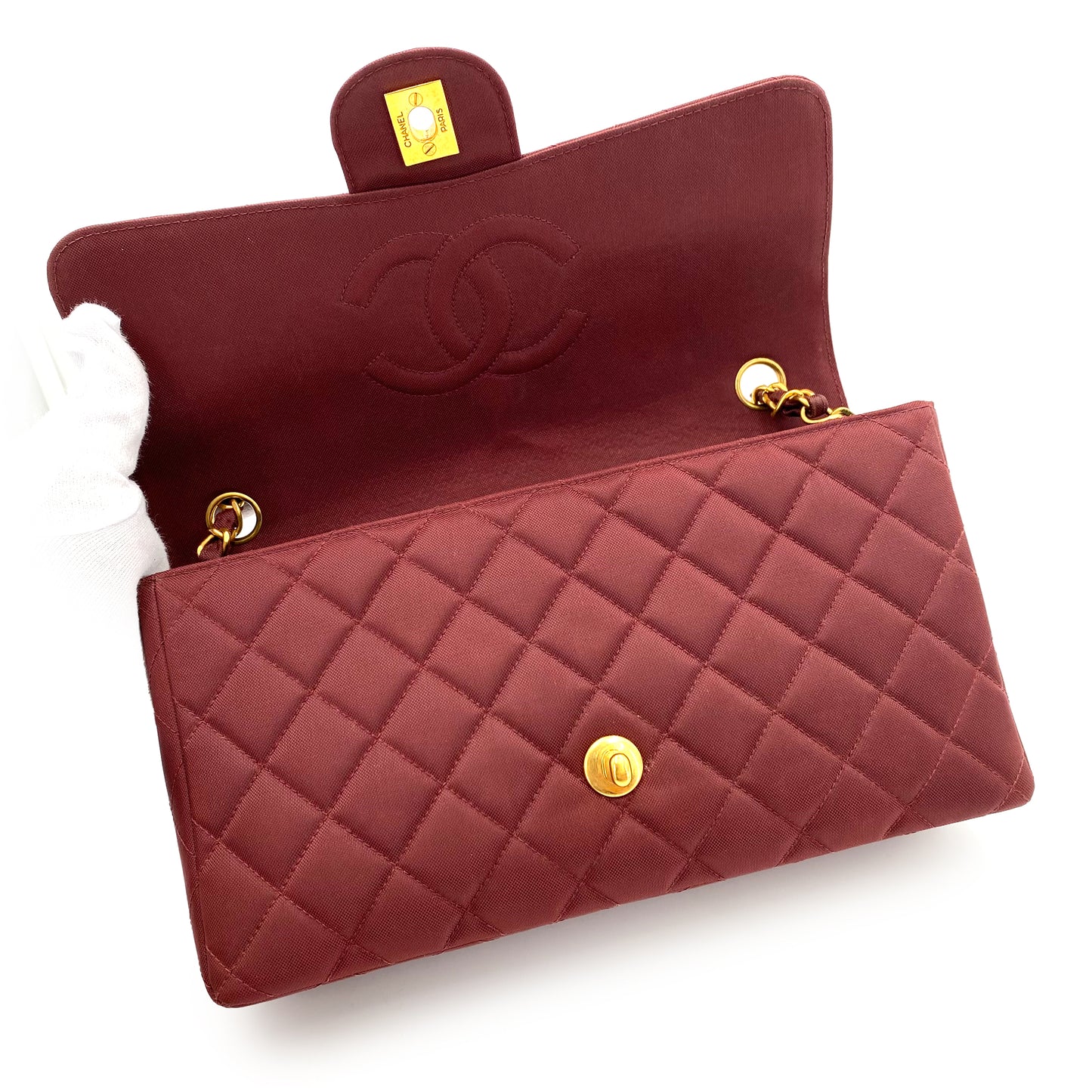 CHANEL VINTAGE MATELASSE CHAIN SHOULDER BAG BORDEAUX NYLON 90241768