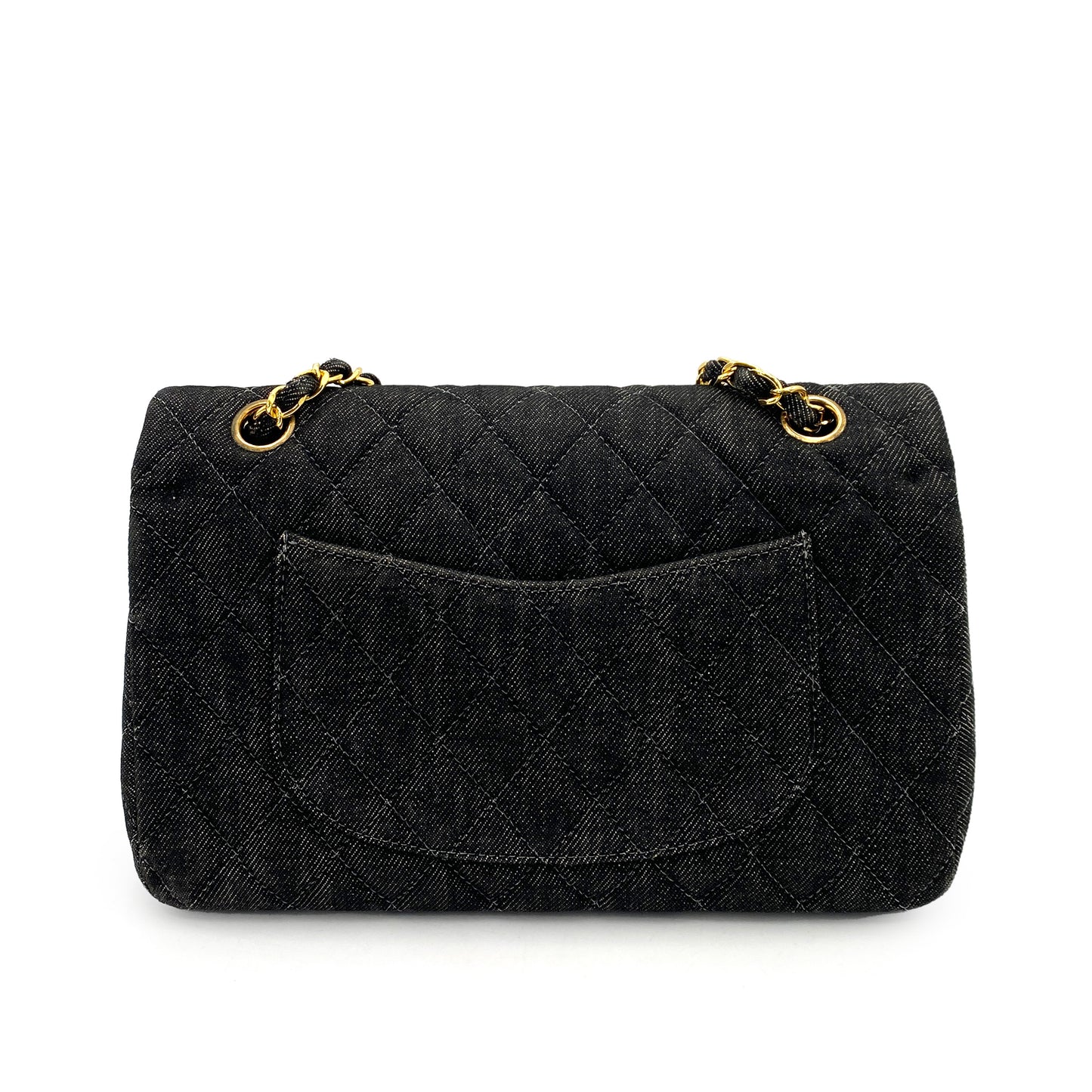 CHANEL VINTAGE CLASSIC FLAP MEDIUM CHAIN SHOULDER BAG BLACK DENIM 90241769