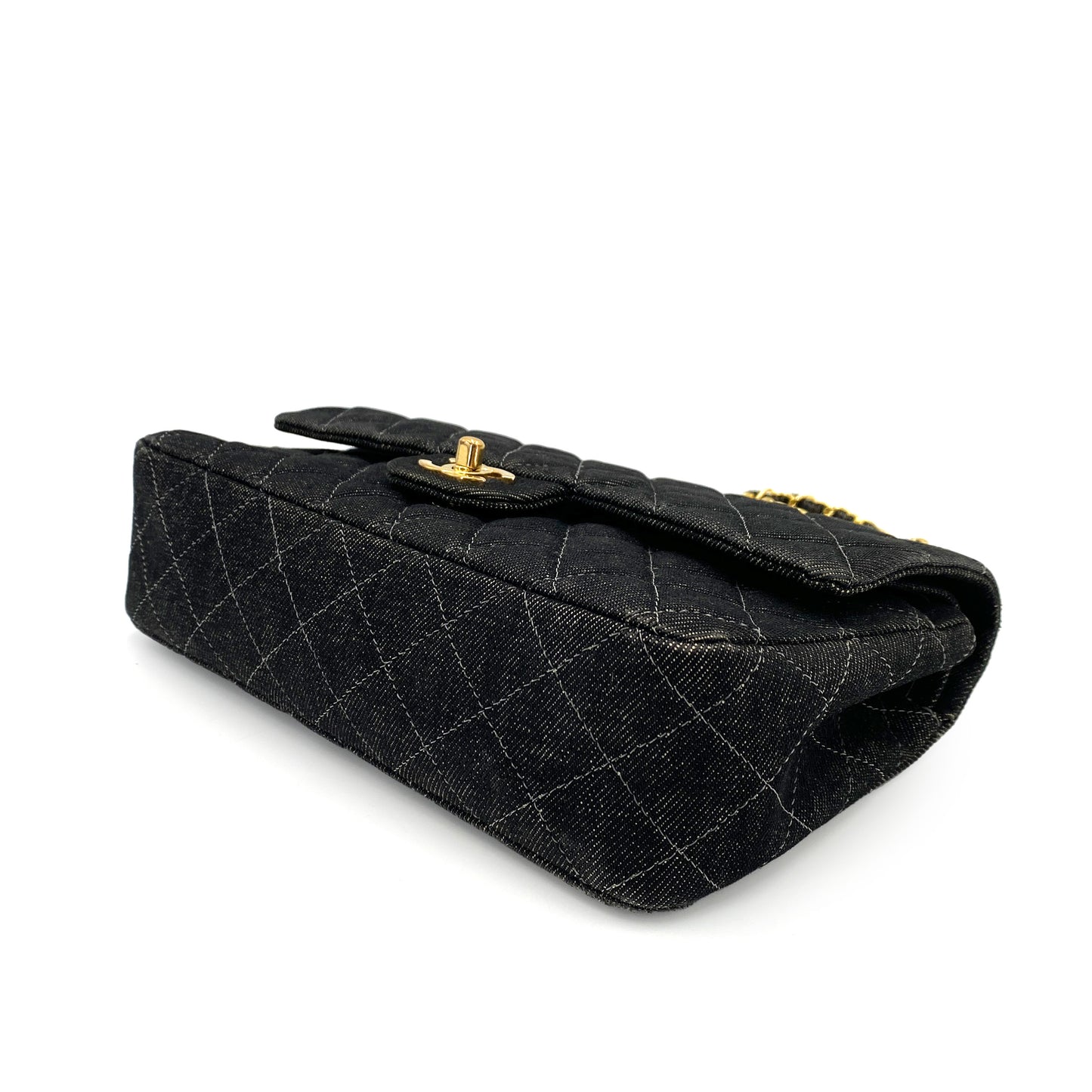 CHANEL VINTAGE CLASSIC FLAP MEDIUM CHAIN SHOULDER BAG BLACK DENIM 90241769