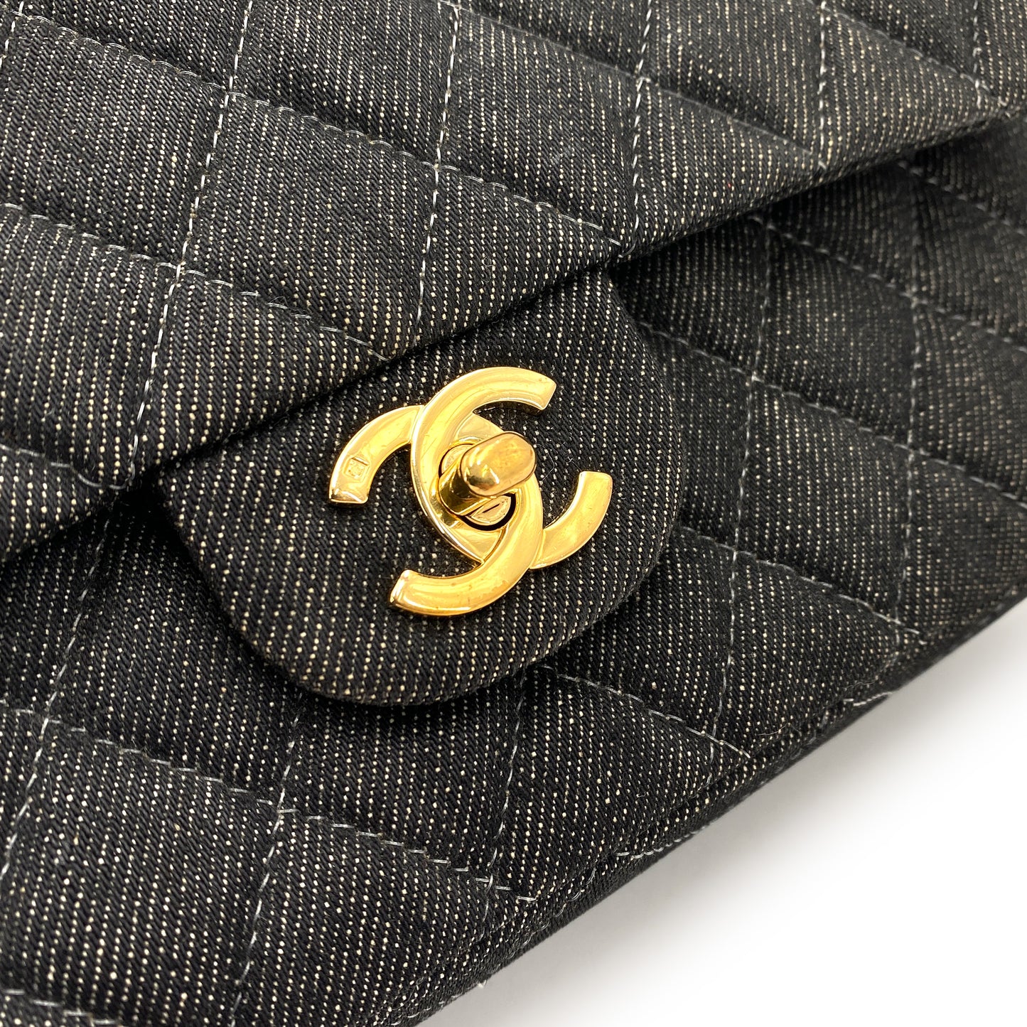 CHANEL VINTAGE CLASSIC FLAP MEDIUM CHAIN SHOULDER BAG BLACK DENIM 90241769