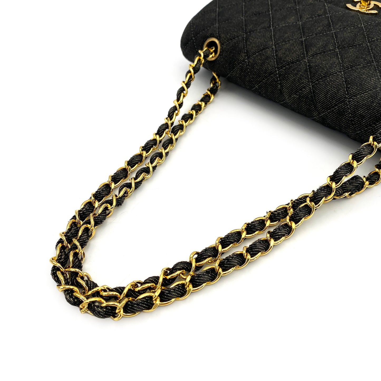 CHANEL VINTAGE CLASSIC FLAP MEDIUM CHAIN SHOULDER BAG BLACK DENIM 90241769