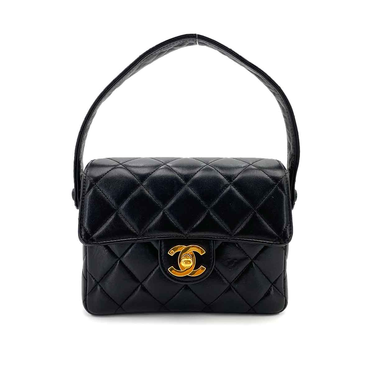 CHANEL VINTAGE MATELASSE HAND BAG BLACK LAMB SKIN 90241771