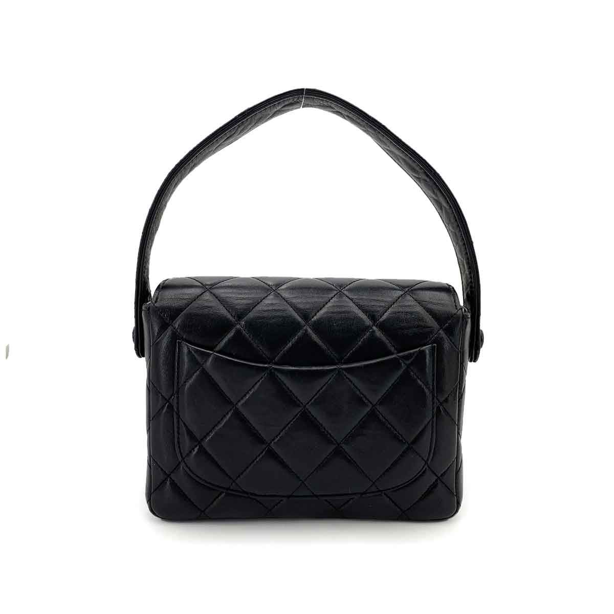 CHANEL VINTAGE MATELASSE HAND BAG BLACK LAMB SKIN 90241771