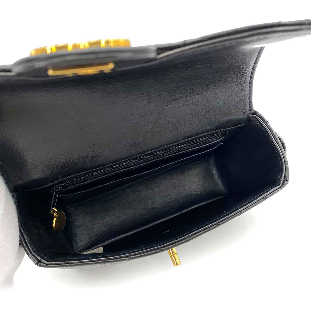 CHANEL VINTAGE MATELASSE HAND BAG BLACK LAMB SKIN 90241771
