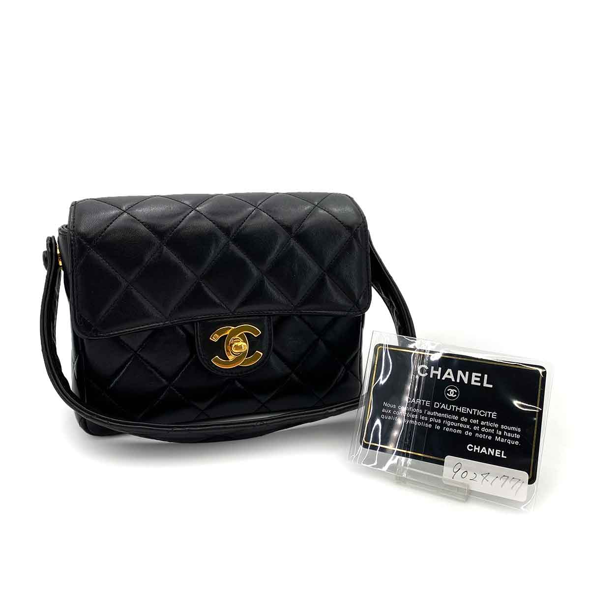 CHANEL VINTAGE MATELASSE HAND BAG BLACK LAMB SKIN 90241771