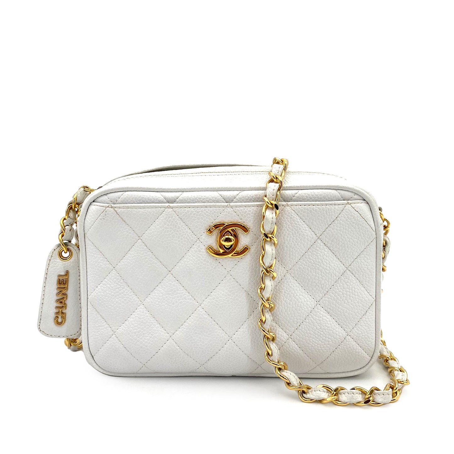 CHANEL VINTAGE MATELASSE CHAIN SHULDER BAG WHITE CAVIAR SKIN 90241782