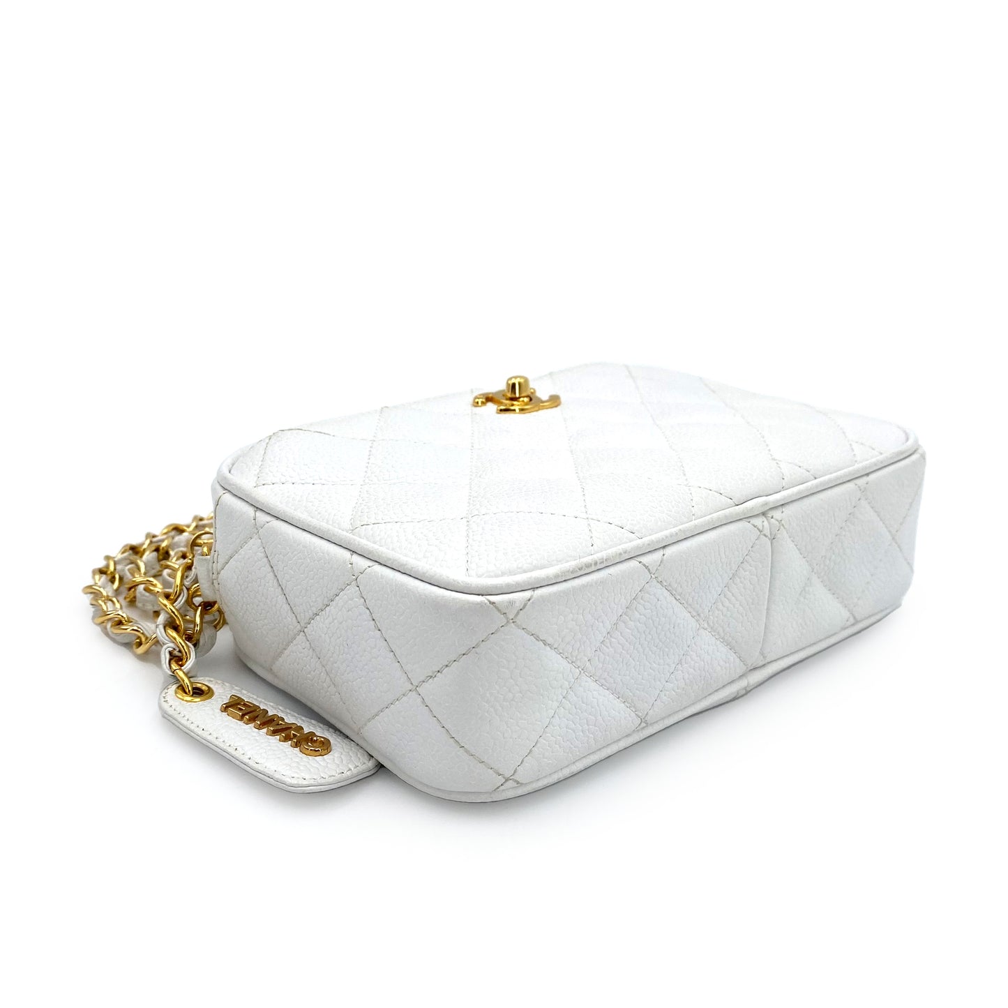 CHANEL VINTAGE MATELASSE CHAIN SHULDER BAG WHITE CAVIAR SKIN 90241782