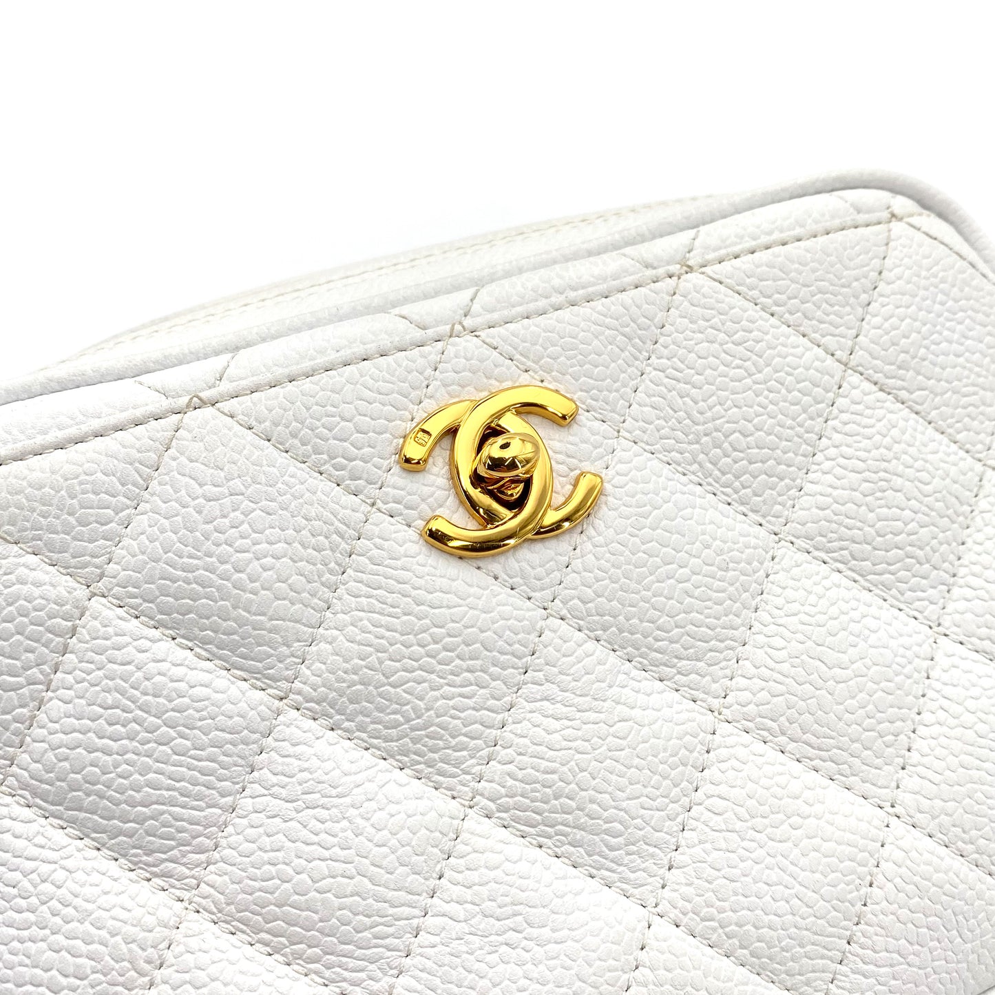 CHANEL VINTAGE MATELASSE CHAIN SHULDER BAG WHITE CAVIAR SKIN 90241782