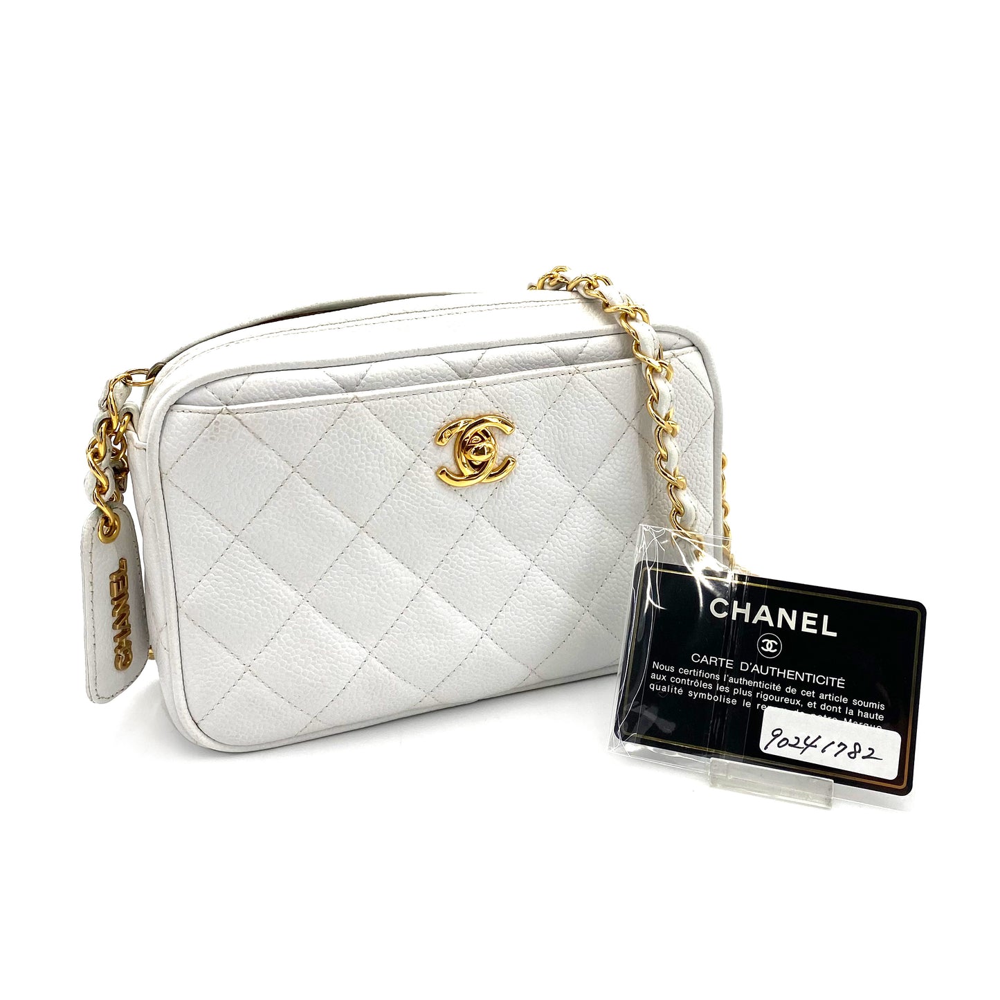 CHANEL VINTAGE MATELASSE CHAIN SHULDER BAG WHITE CAVIAR SKIN 90241782