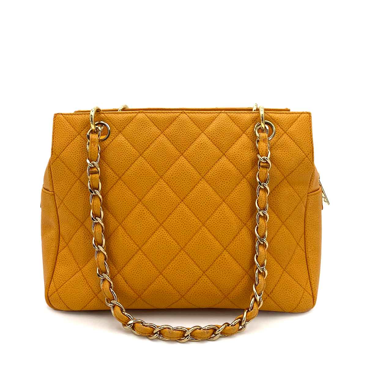 CHANEL VINTAGE PTT CHAIN TOTE BAG ORANGE CAVIAR SKIN 90241785