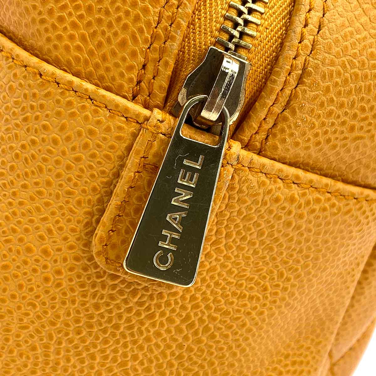 CHANEL VINTAGE PTT CHAIN TOTE BAG ORANGE CAVIAR SKIN 90241785