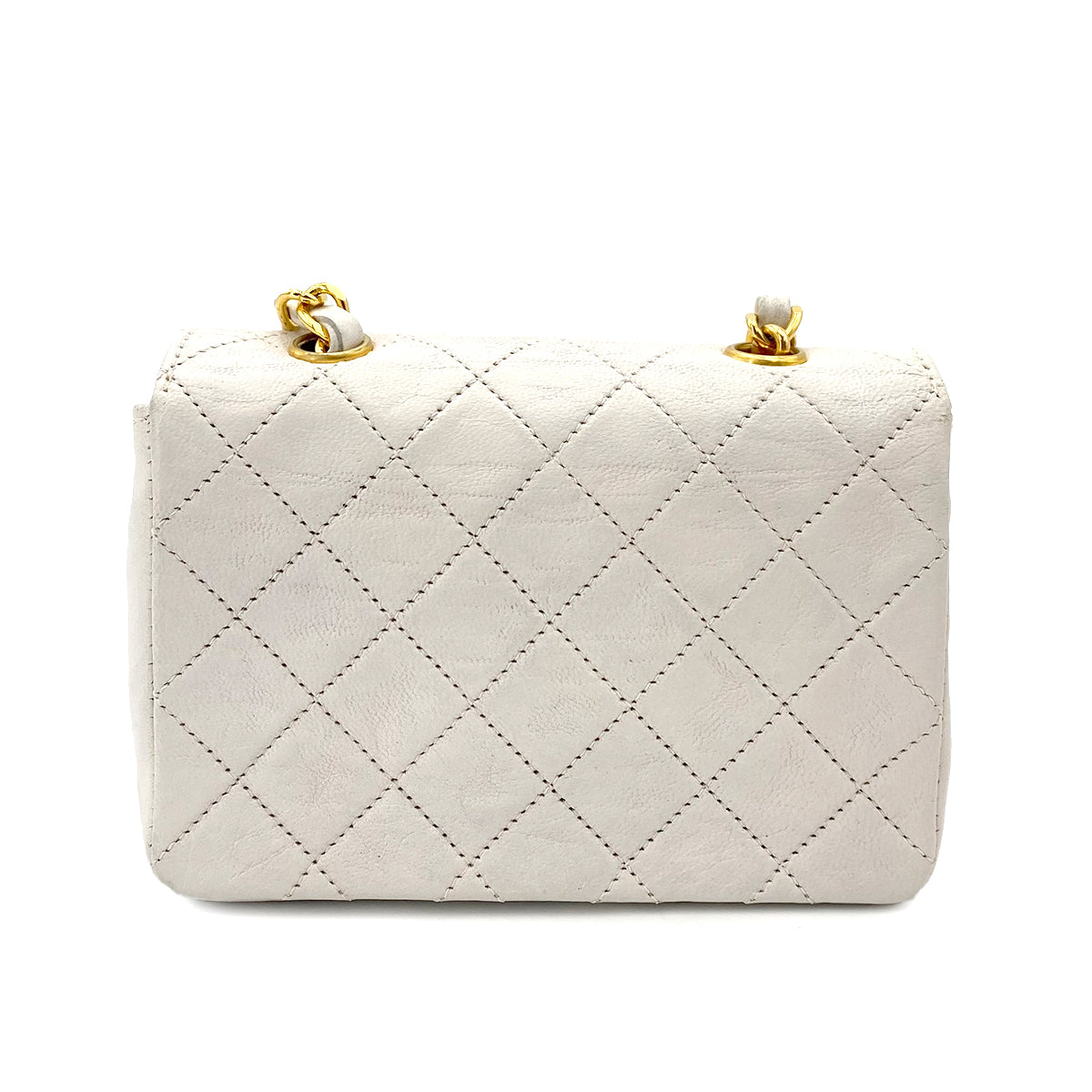 CHANEL VINTAGE MINI FLAP CHAIN SHOULDER BAG WHITE LAMB SKIN 90241786