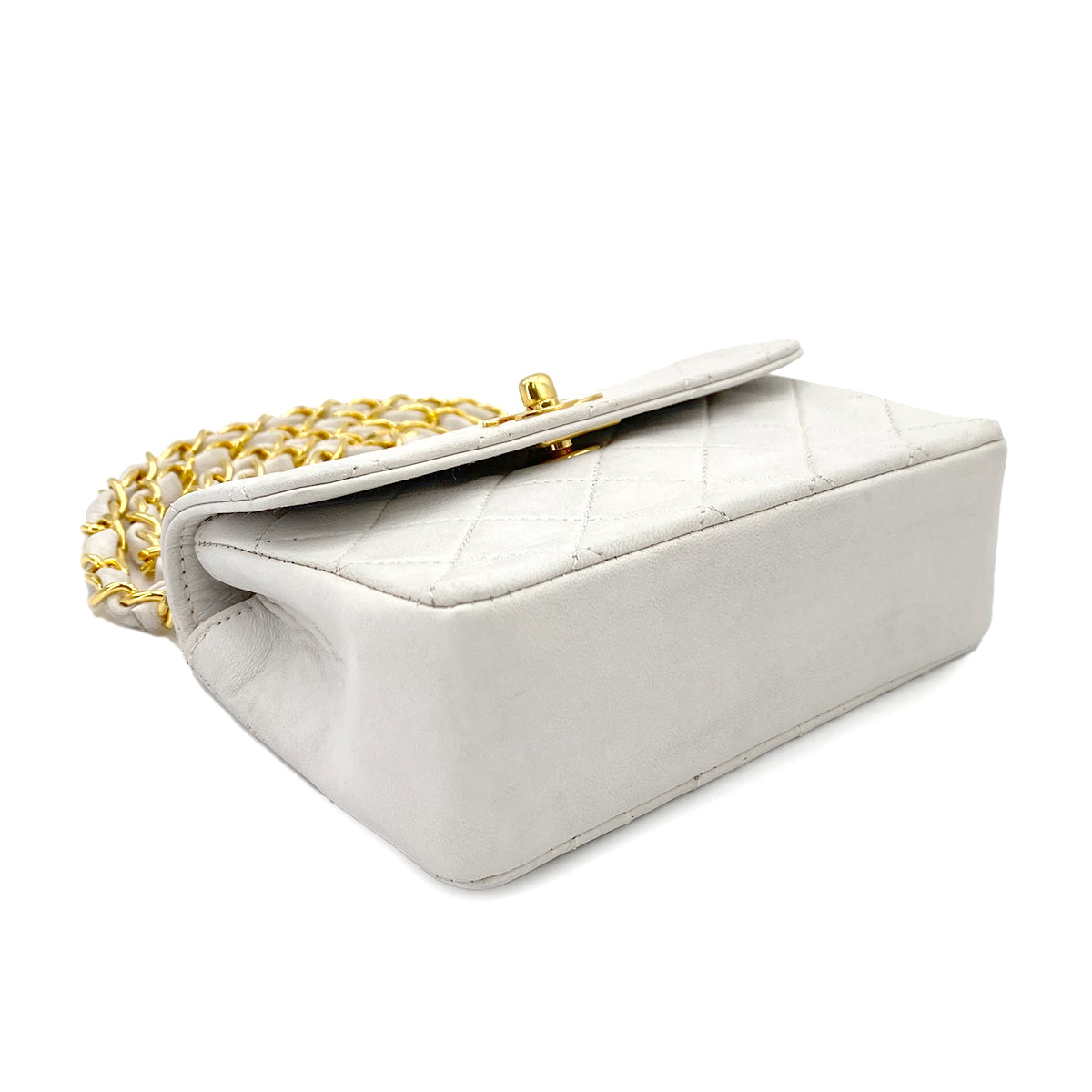 CHANEL VINTAGE MINI FLAP CHAIN SHOULDER BAG WHITE LAMB SKIN 90241786