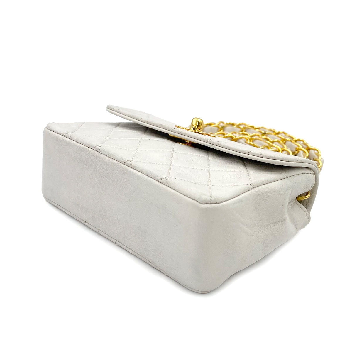 CHANEL VINTAGE MINI FLAP CHAIN SHOULDER BAG WHITE LAMB SKIN 90241786