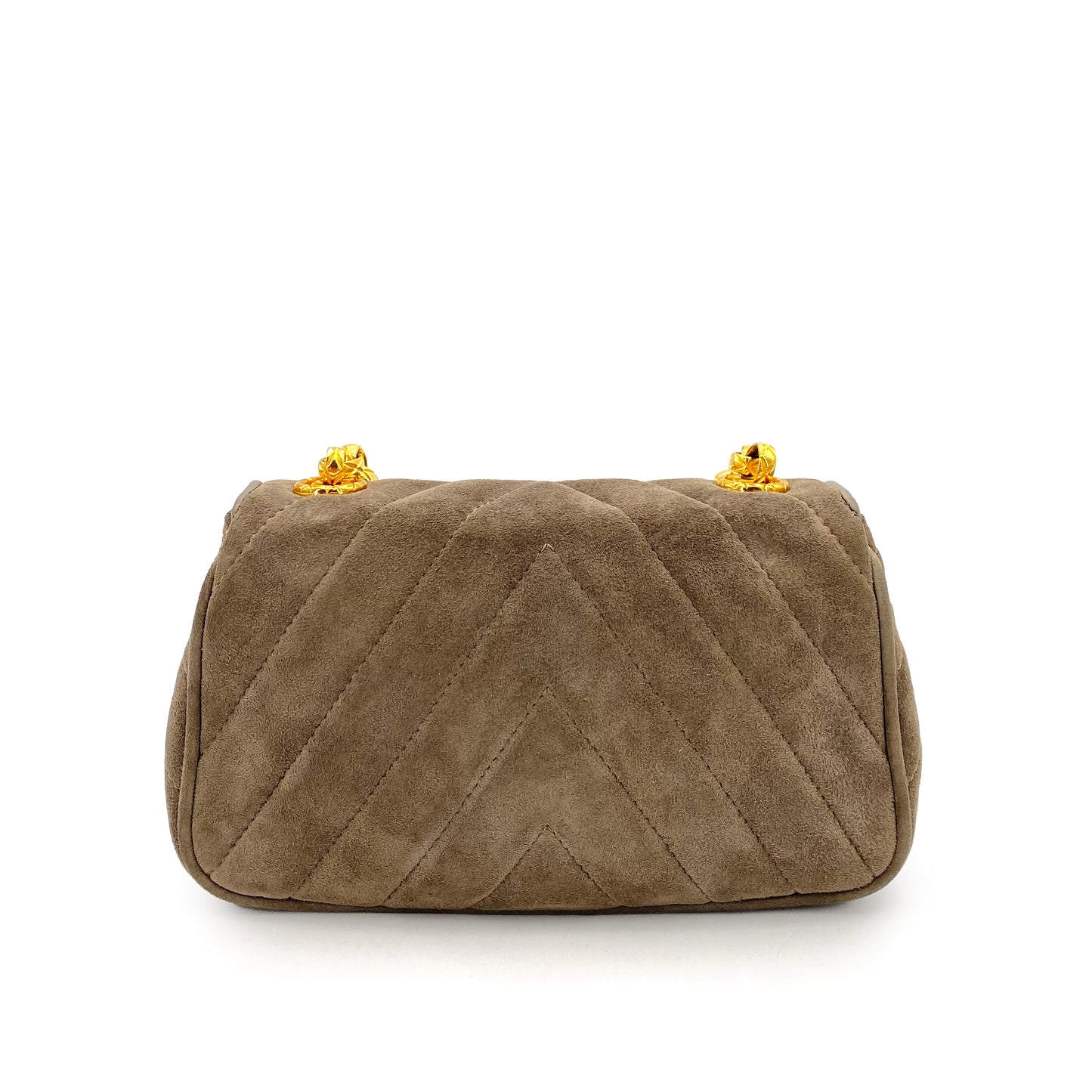 CHANEL VINTAGE CHEVRON COLORSTONE BIJOU CHAIN SHOULDER BAG KHAKI SUEDE 90241791