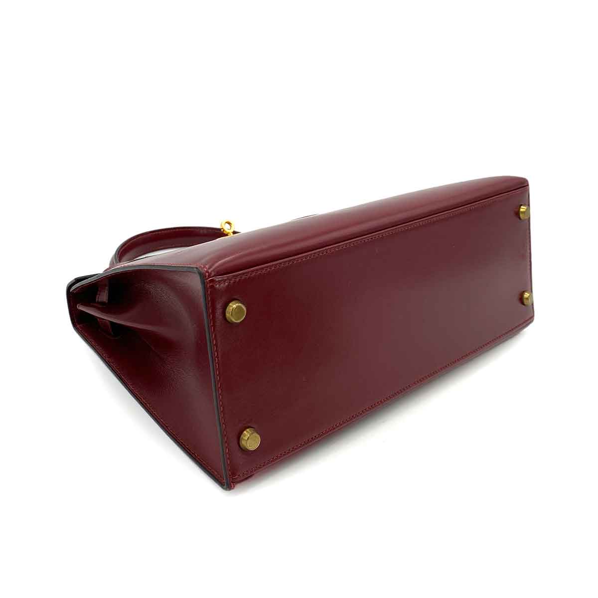 HERMES KELLY 28 SELLIER BORDEAUX BOX CARF HAND BAG 〇Q 90241792