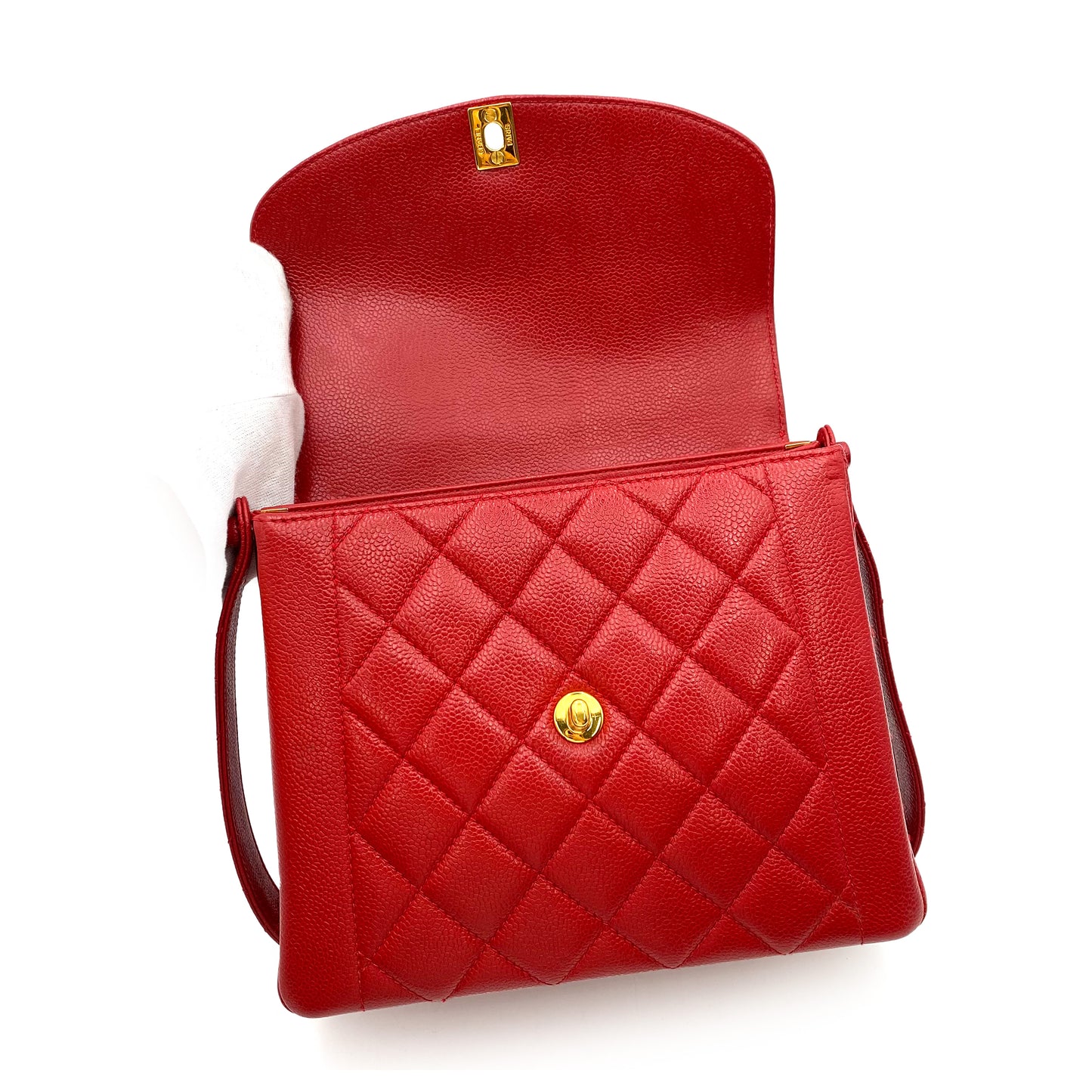 CHANEL VINTAGE MATELASSE SHOULDER BAG RED CAVIAR SKIN 90241793