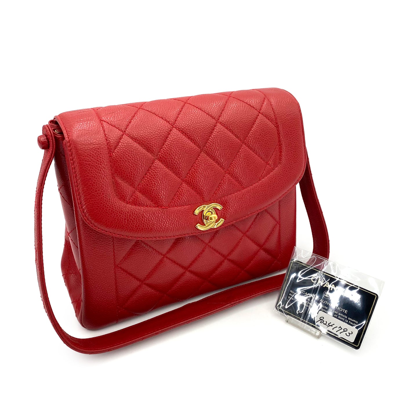 CHANEL VINTAGE MATELASSE SHOULDER BAG RED CAVIAR SKIN 90241793
