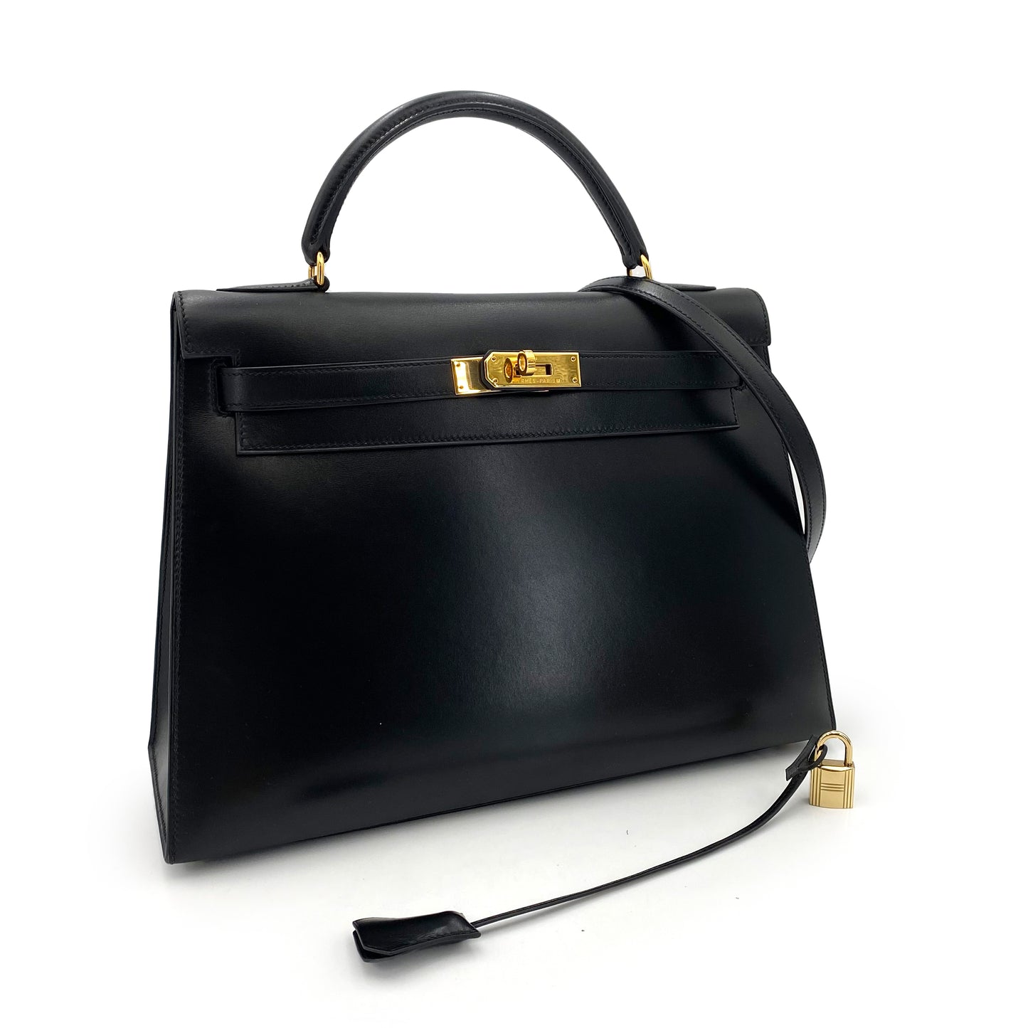 HERMES KELLY 32 SELLIER BLACK BOXCALF HAND SHOULDER BAG 〇A 90241794