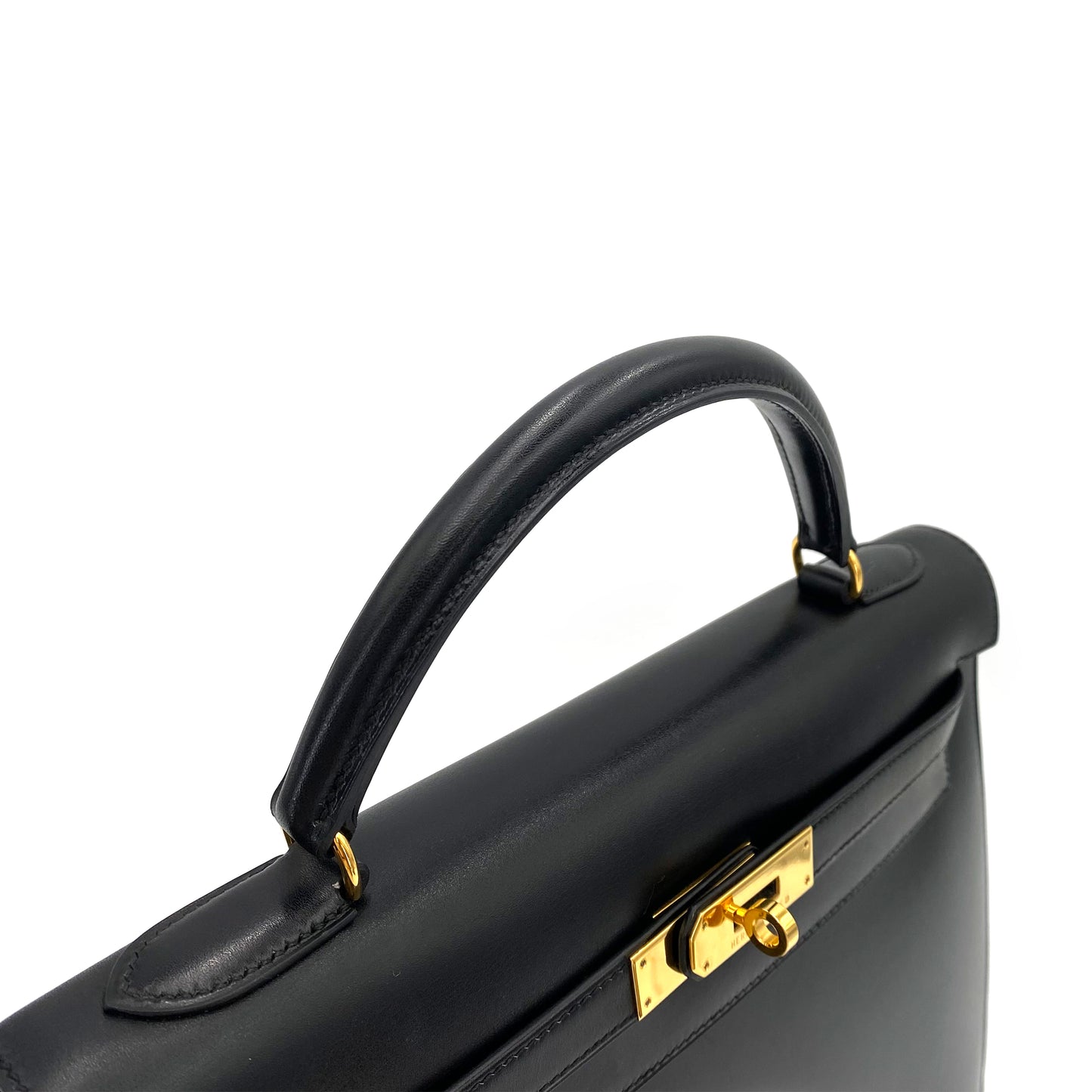 HERMES KELLY 32 SELLIER BLACK BOXCALF HAND SHOULDER BAG 〇A 90241794