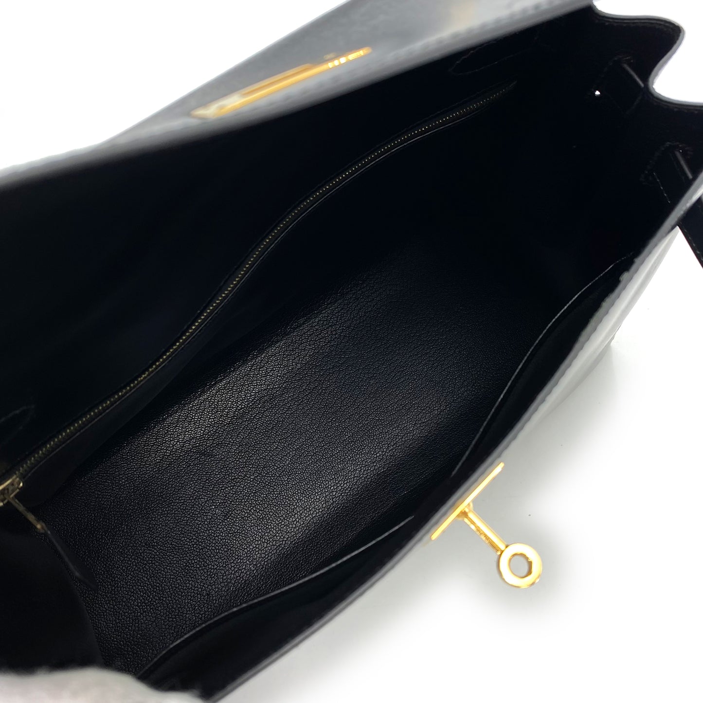 HERMES KELLY 32 SELLIER BLACK BOXCALF HAND SHOULDER BAG 〇A 90241794