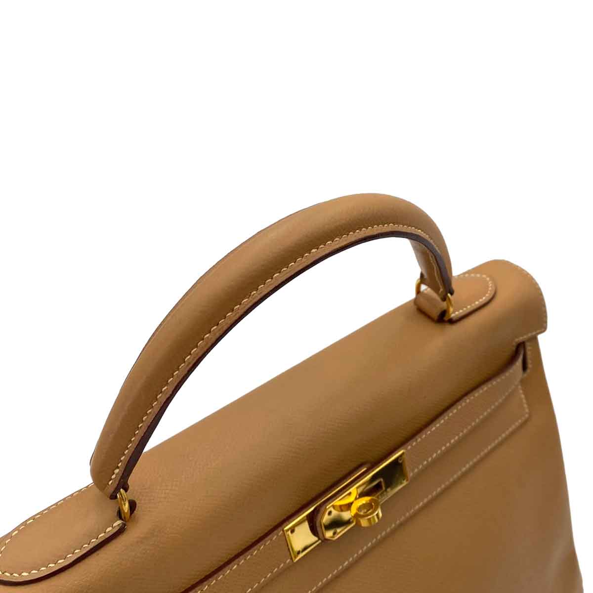 HERMES KELLY 32 RETOURNE NATURAL COUCHVEL HAND SHOULDER BAG 〇Y 90241795