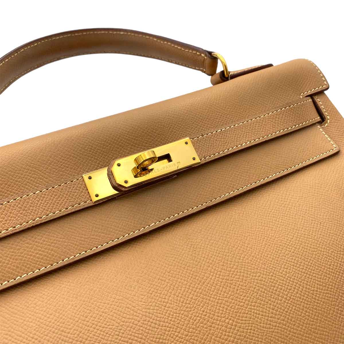 HERMES KELLY 32 RETOURNE NATURAL COUCHVEL HAND SHOULDER BAG 〇Y 90241795